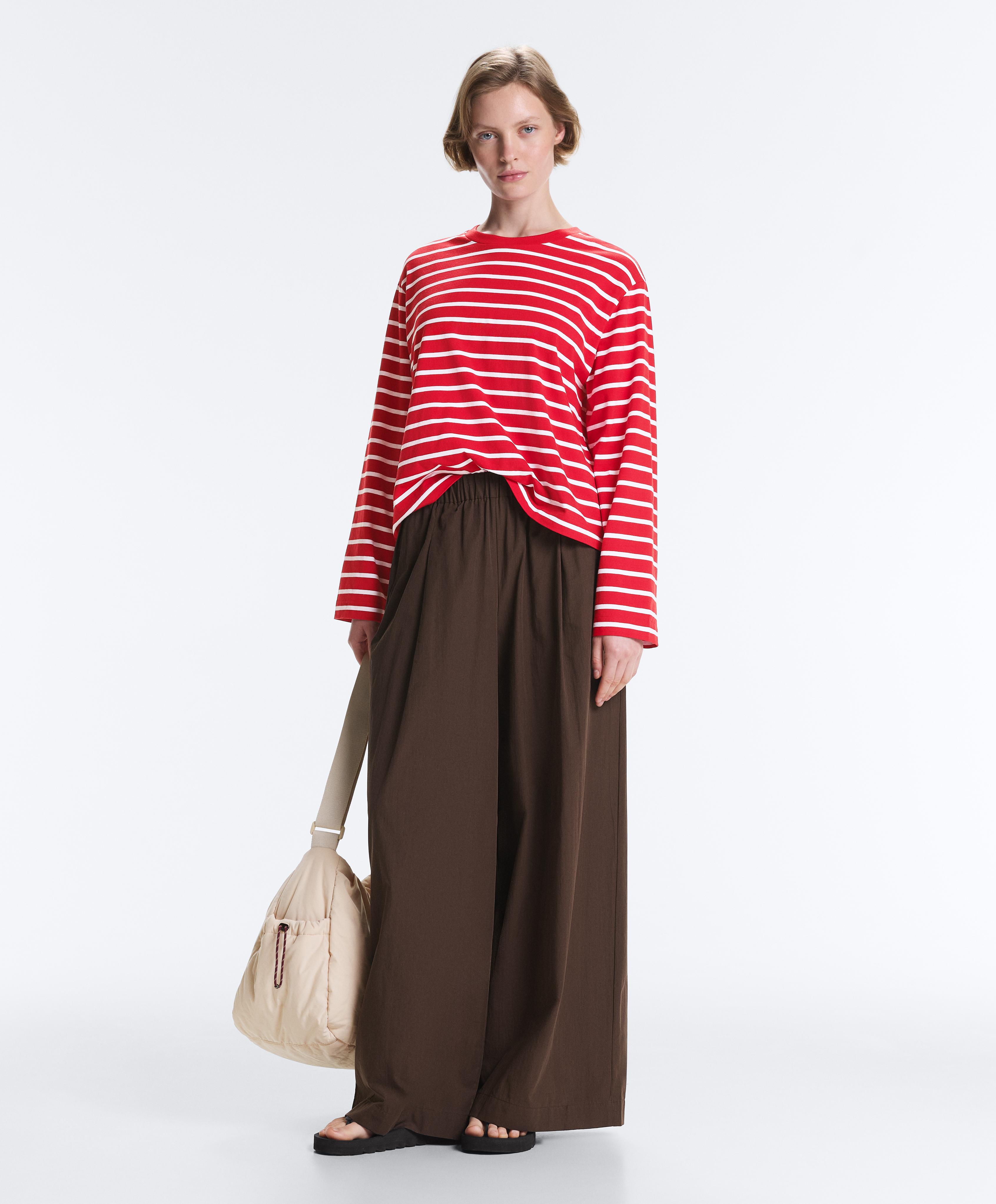 Boxy long-sleeved striped cotton-blend T-shirt — RED