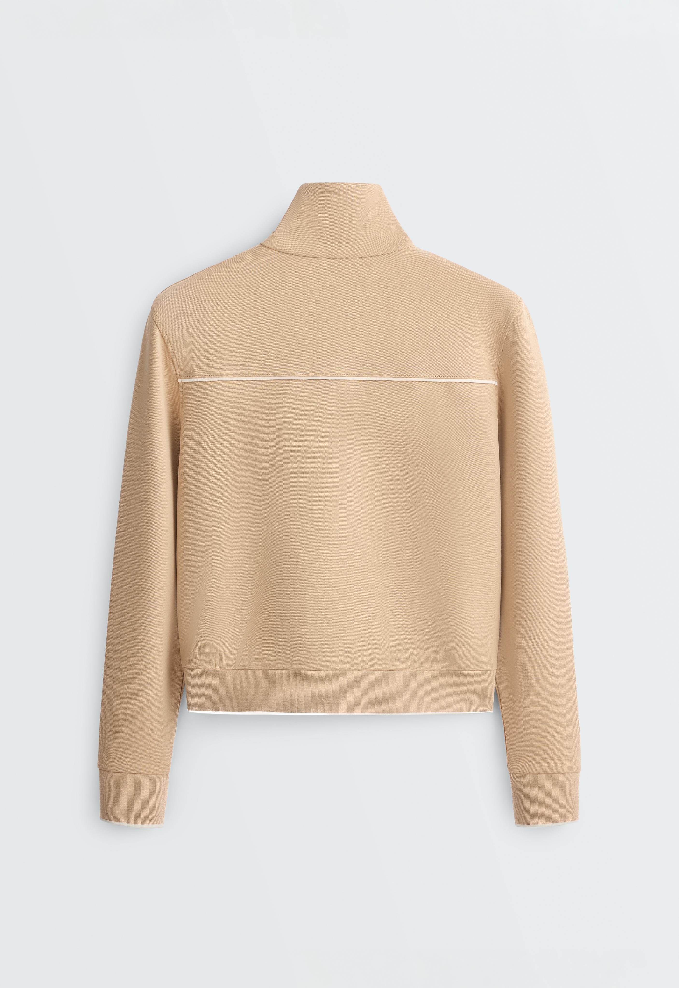 Cotton piqué jacket with piping — BEIGE