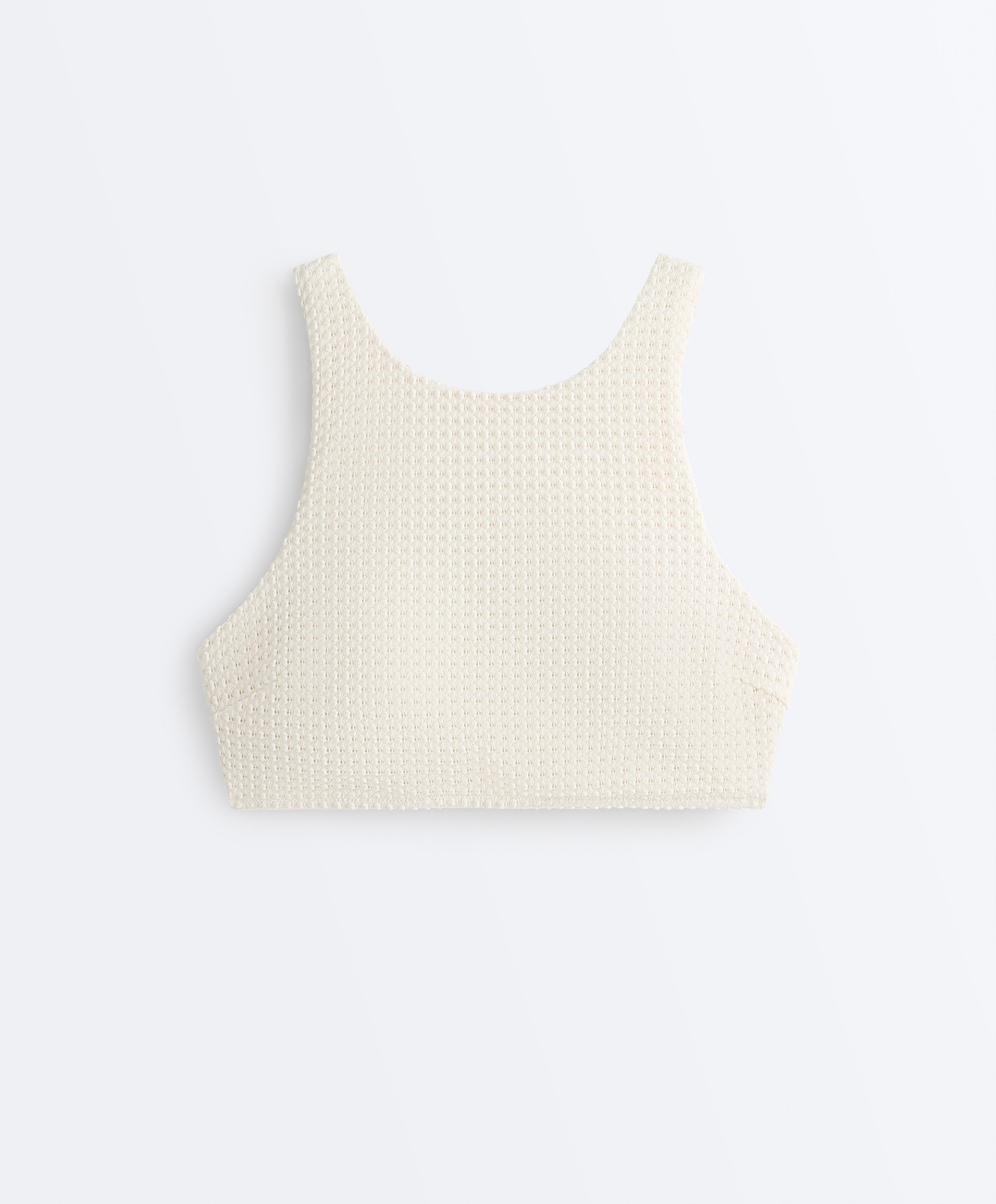 Bubble-texture crochet bikini top — ECRU