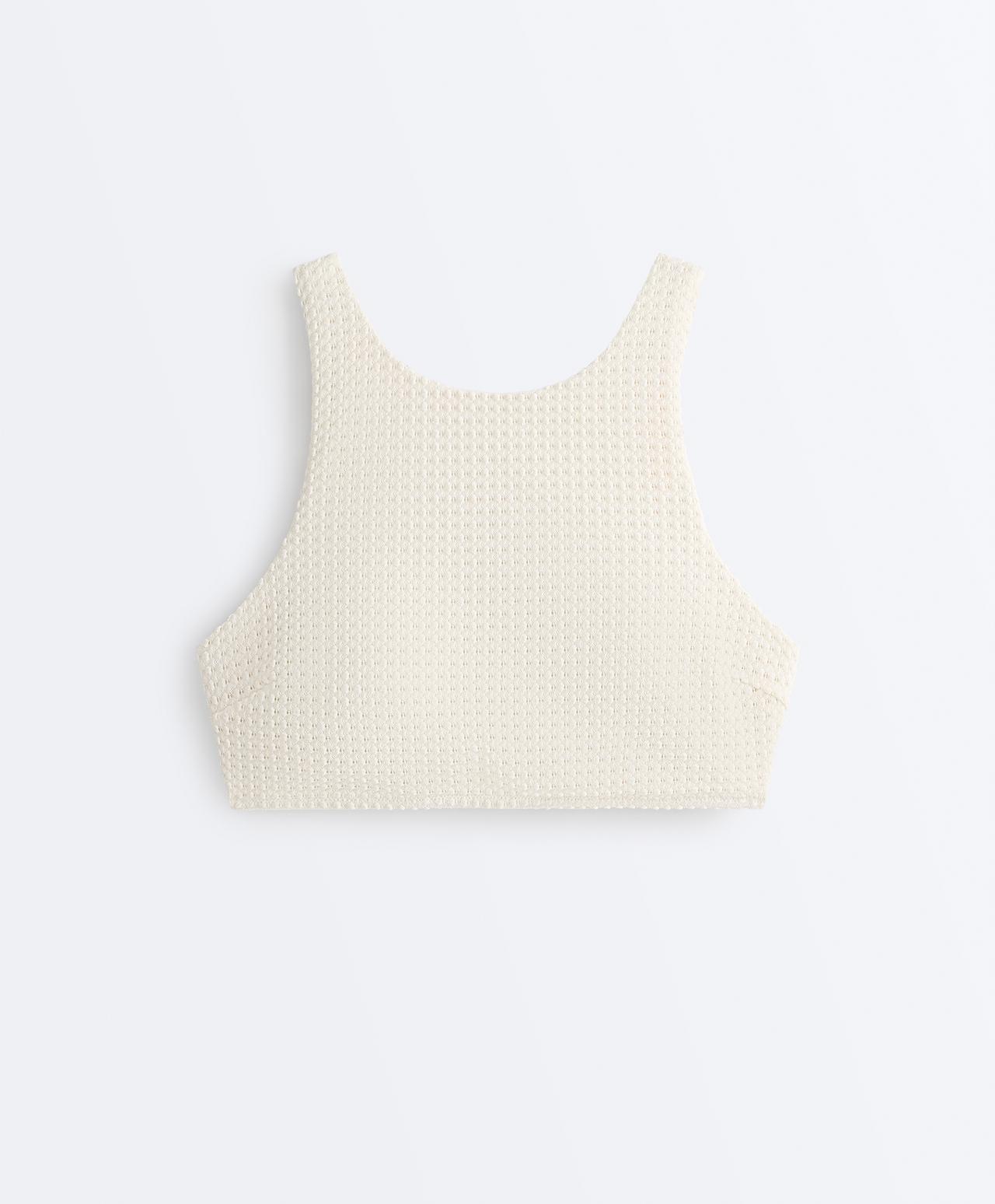 Bubble-texture crochet bikini top — ECRU