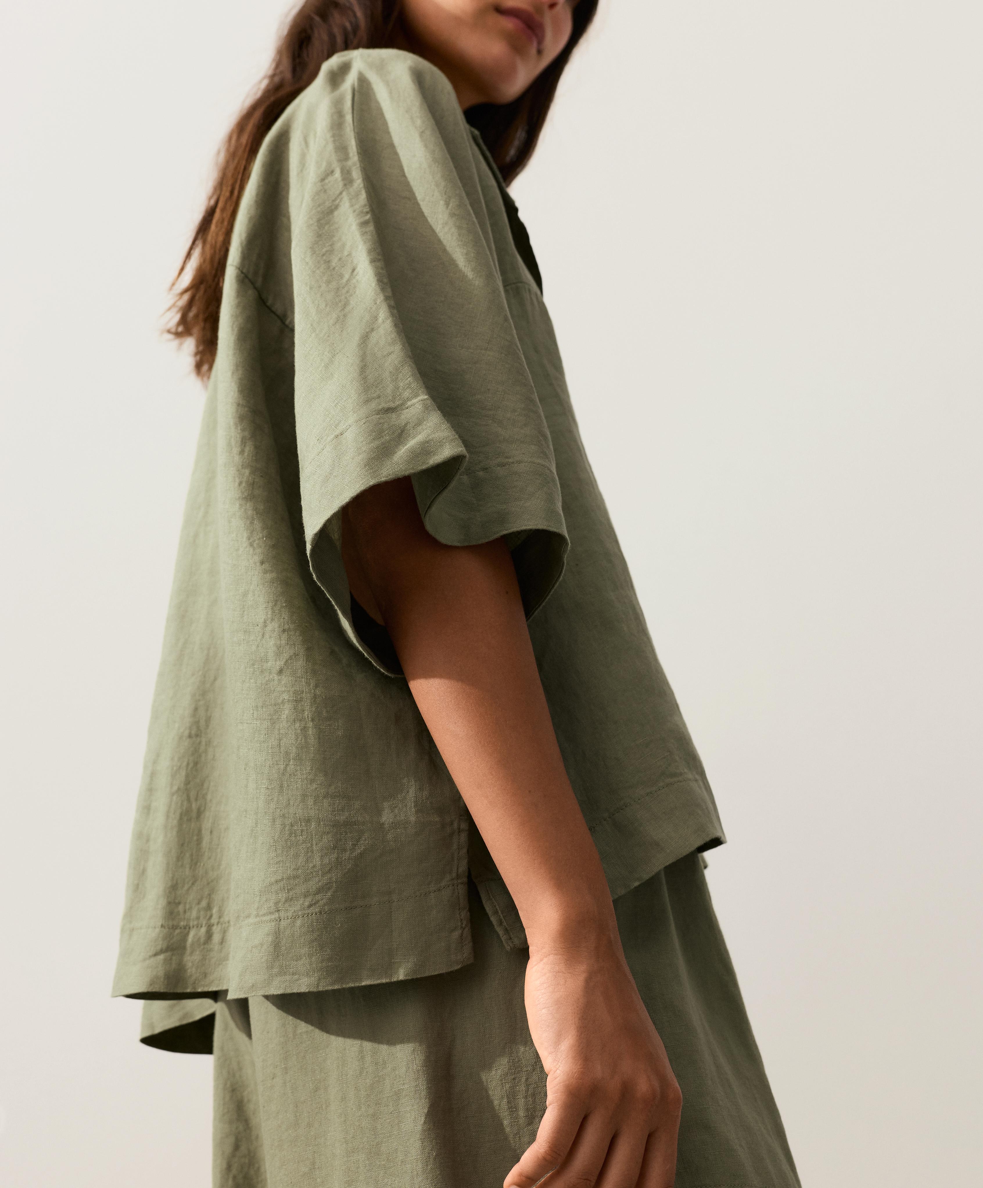 Oversize 100% linen polo shirt — YELLOW GREEN