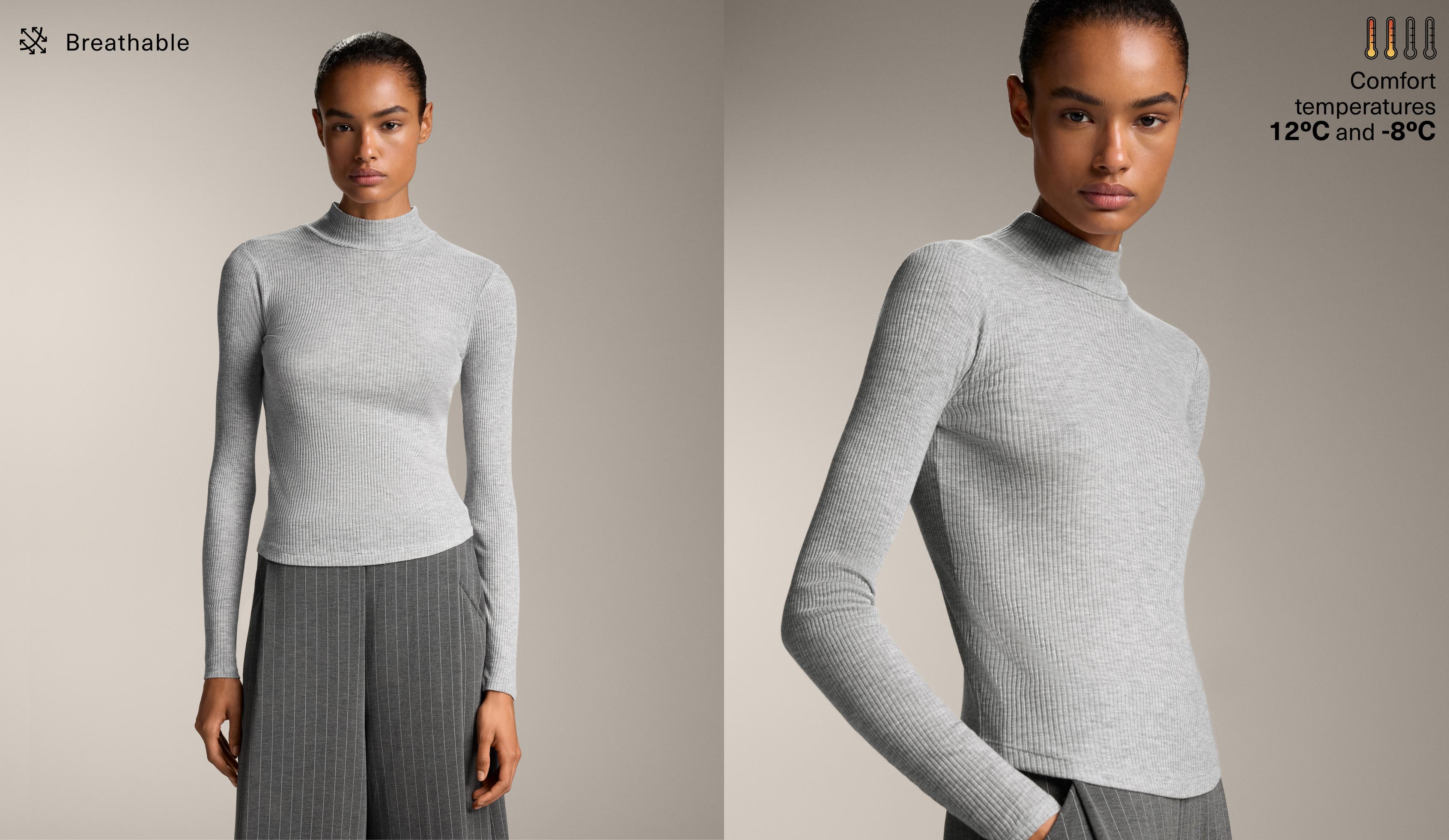Rib high-neck base layer T-shirt with lyocell