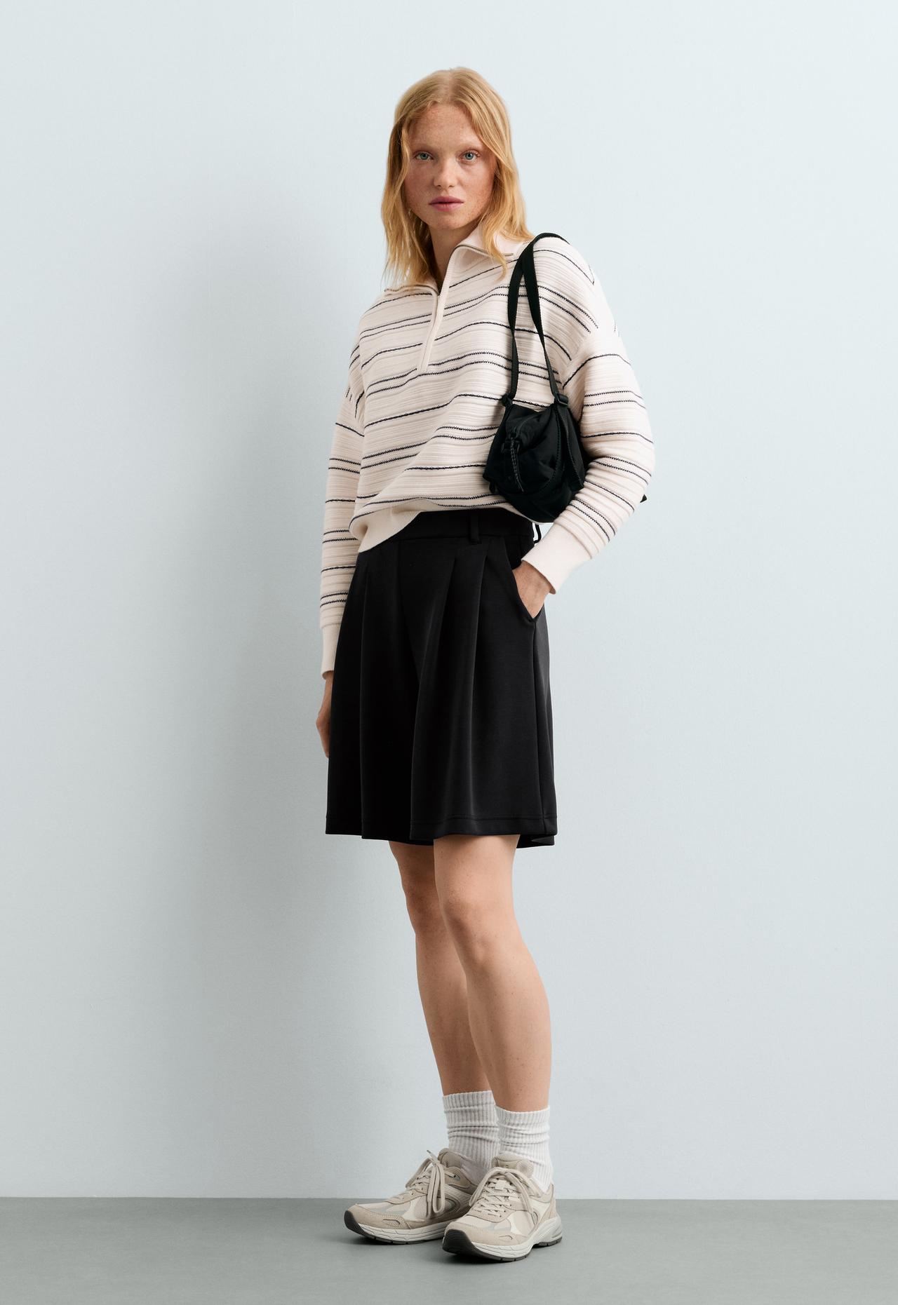 Soft-touch modal Bermuda shorts with pleats — BLACK
