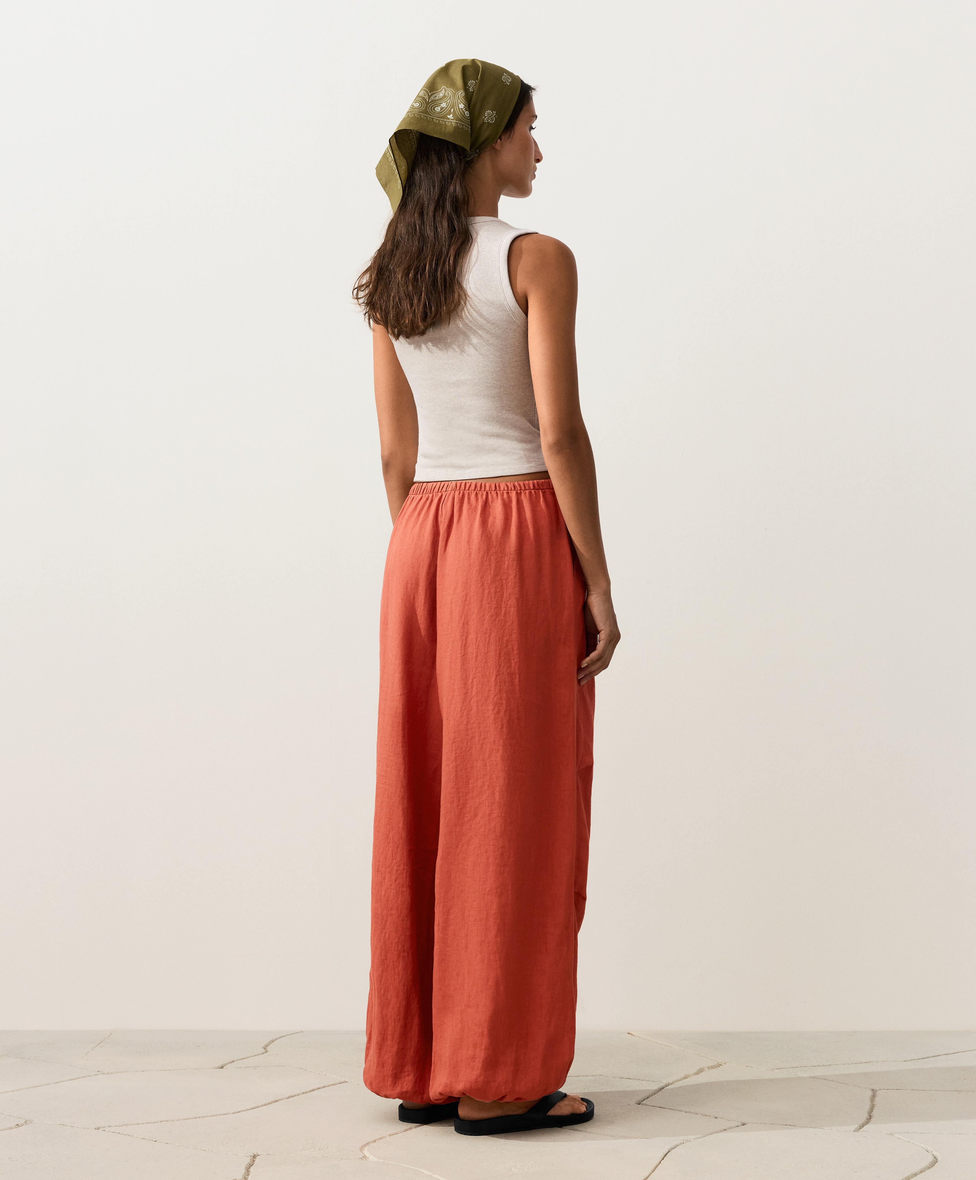 100% linen cargo bloomer trousers — BURNT ORANGE