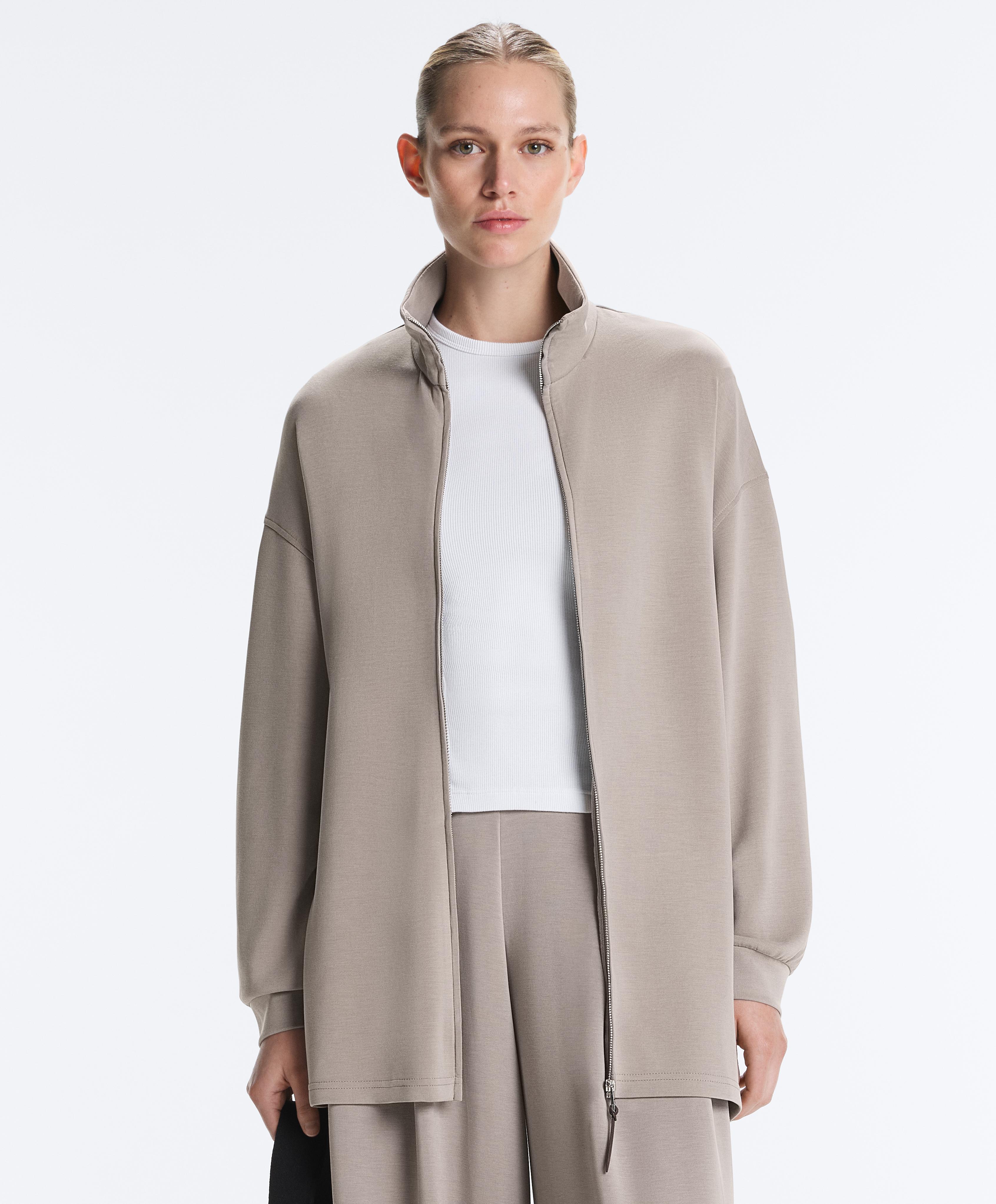 Long corset jacket with soft-touch modal belt — PALE TAUPE