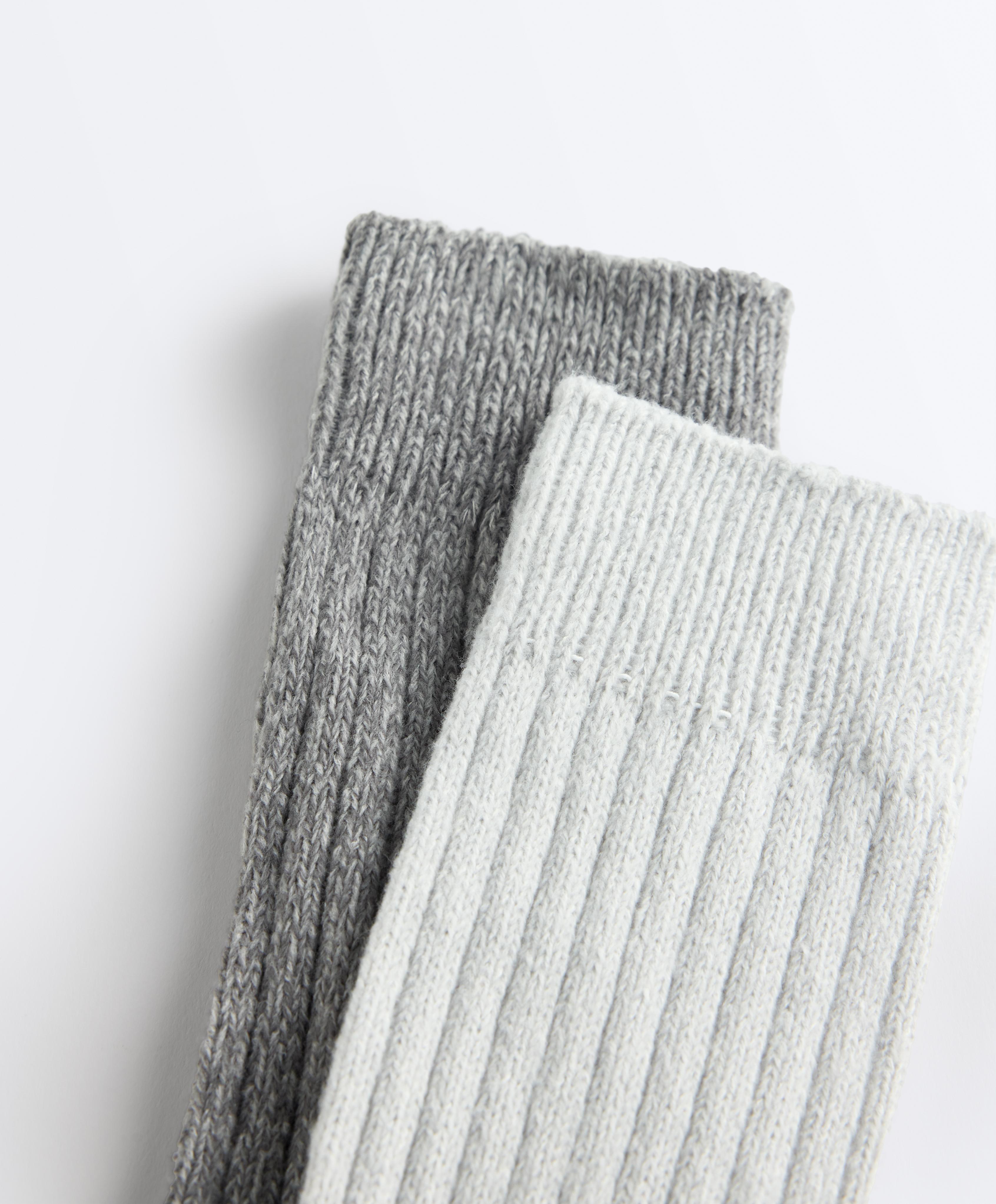 2 Pairs of Classic Ribbed Socks — PALE GREY MELANGE