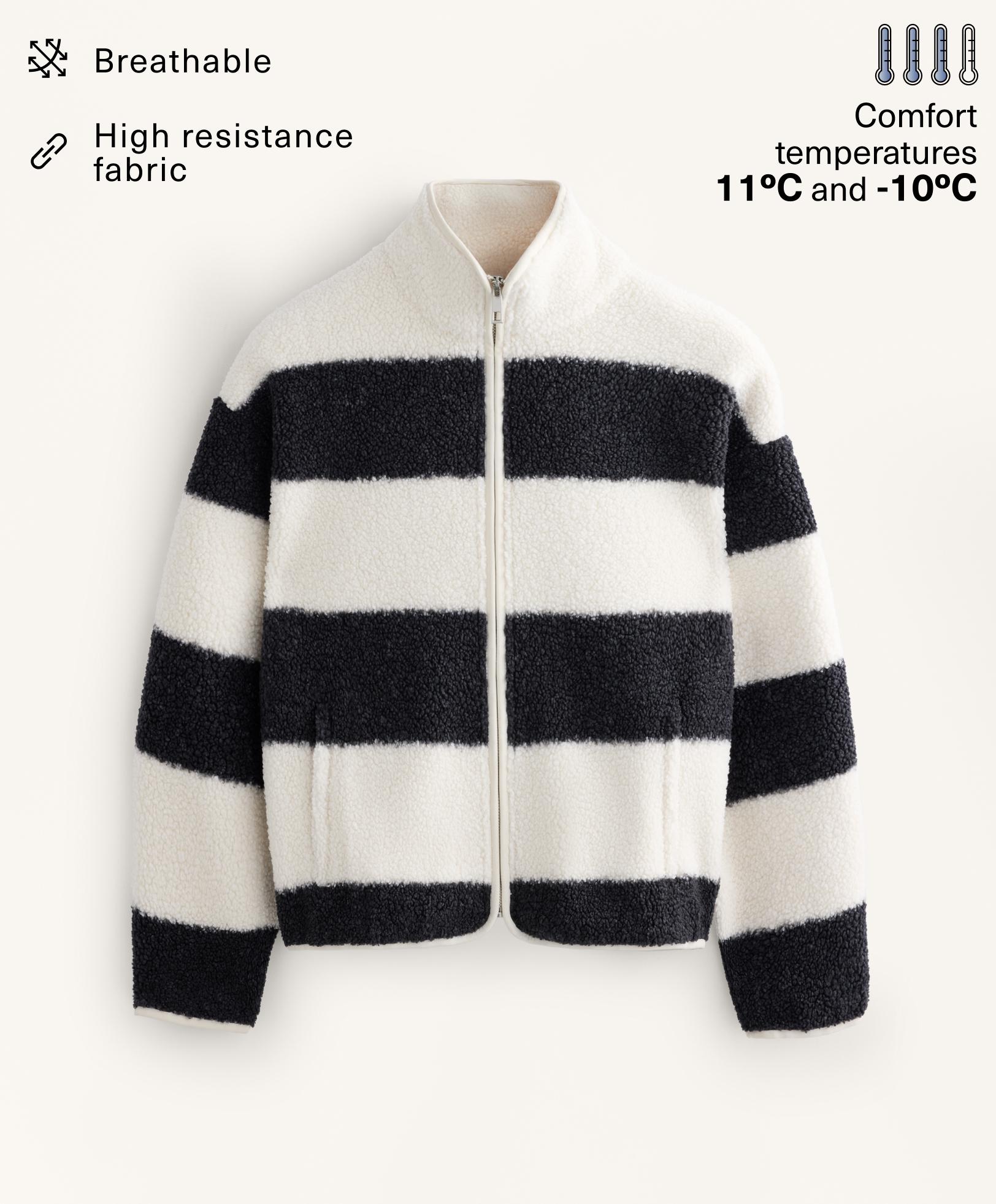 Striped faux-shearling bomber jacket — ECRU