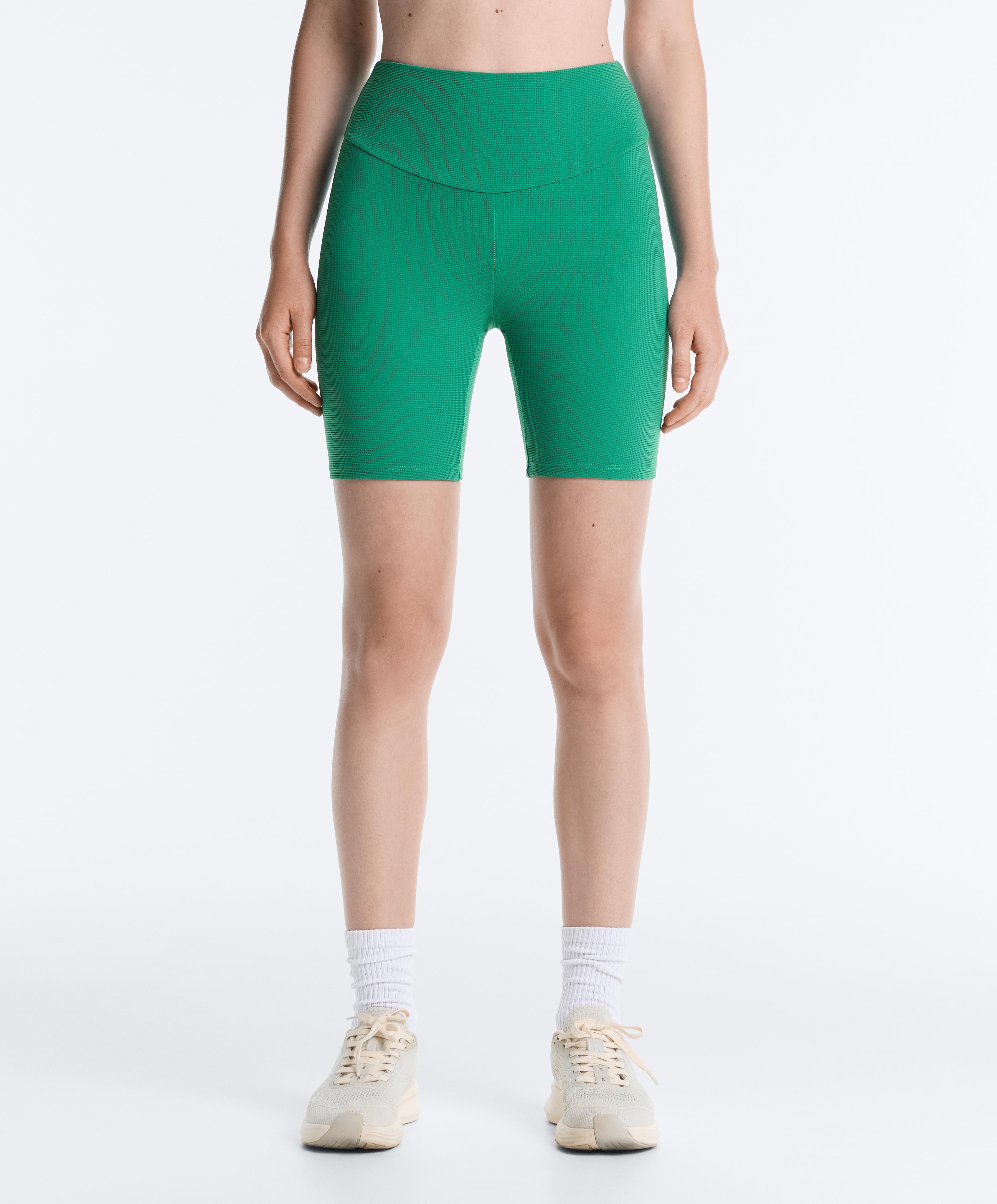 High-rise 20cm piqué biker leggings — MID-GREEN MELANGE
