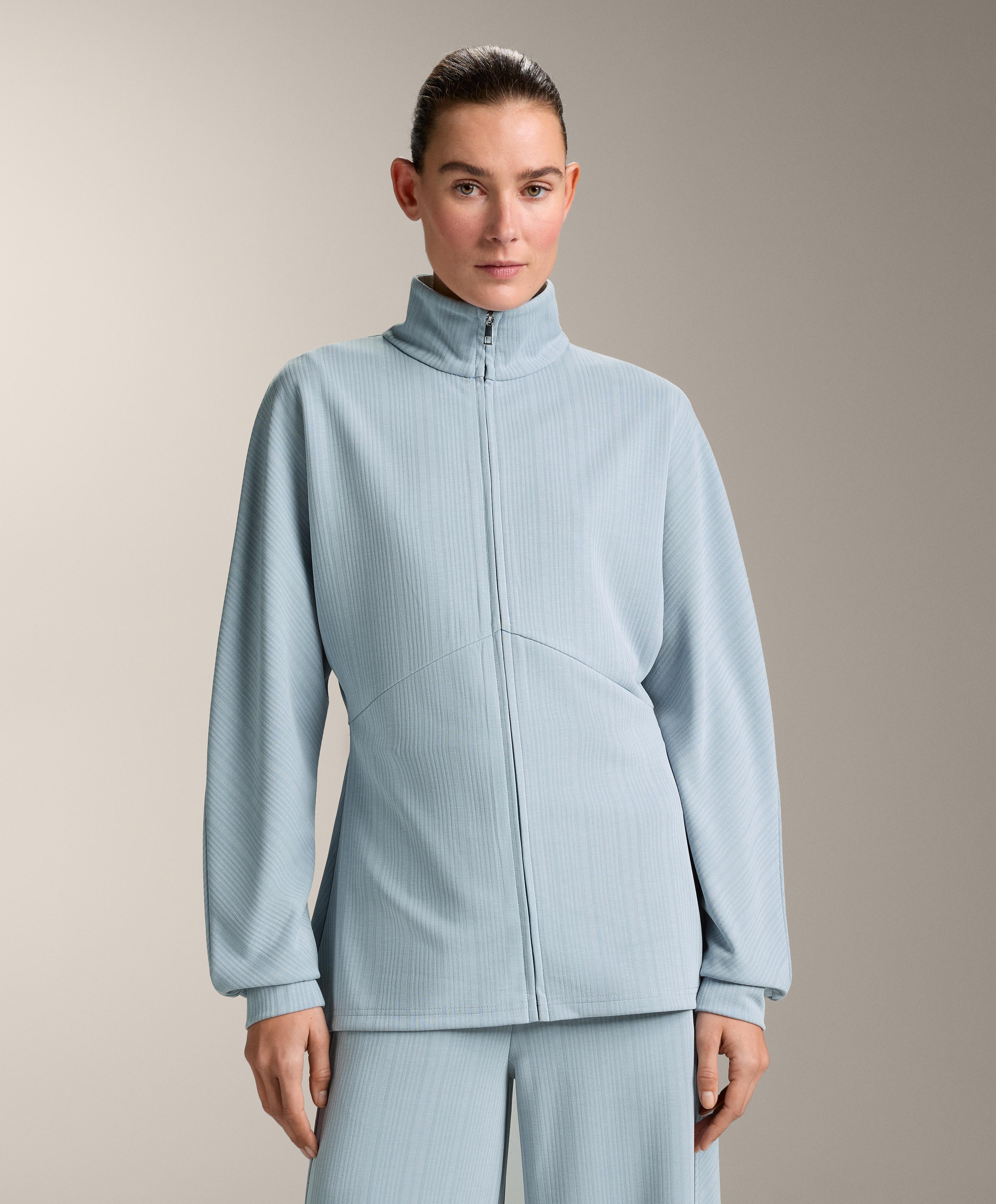 Long asymmetrical stripe jacket with modal — DUSTY-BLUE