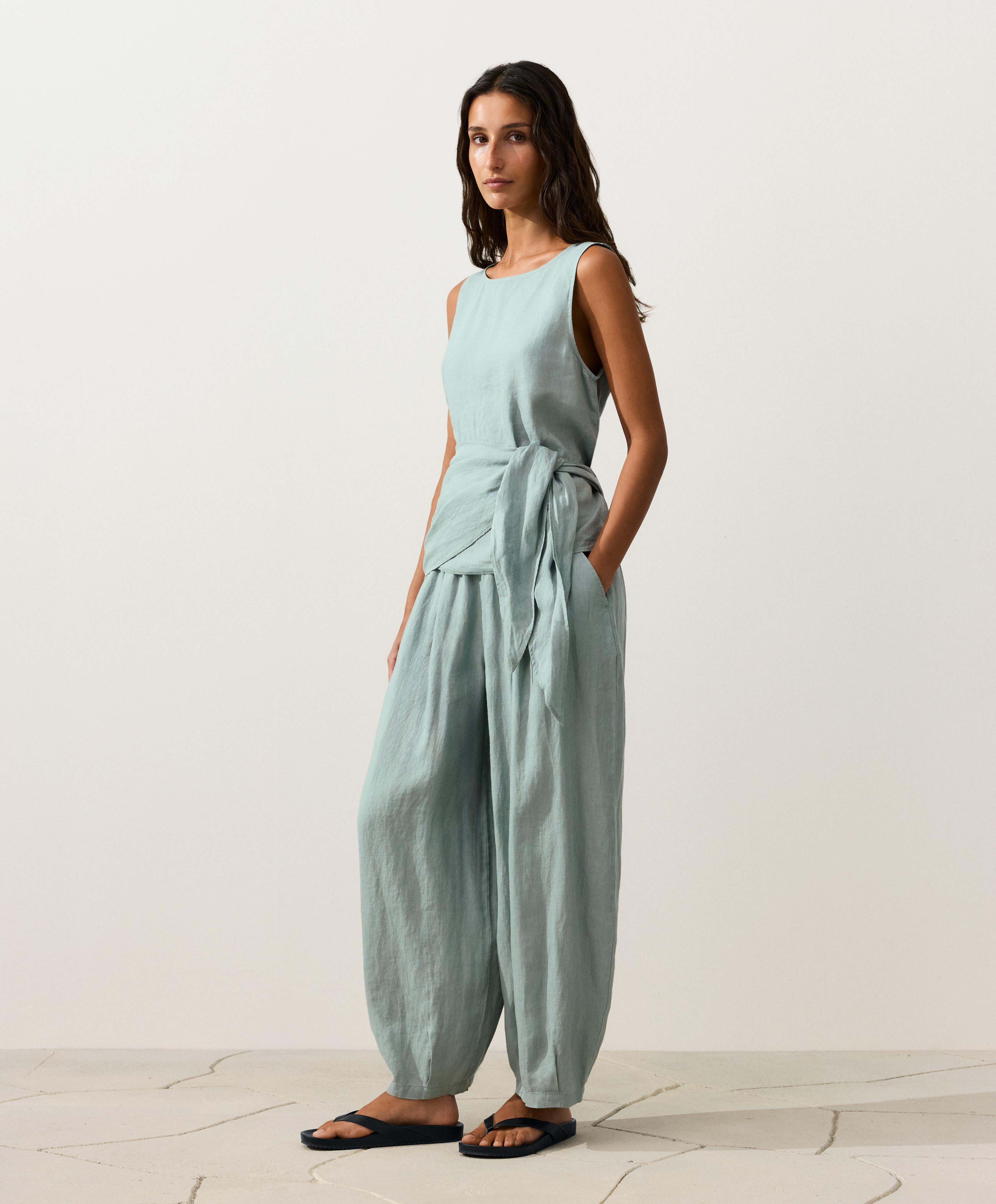100% linen balloon trousers — AQUAMARINE
