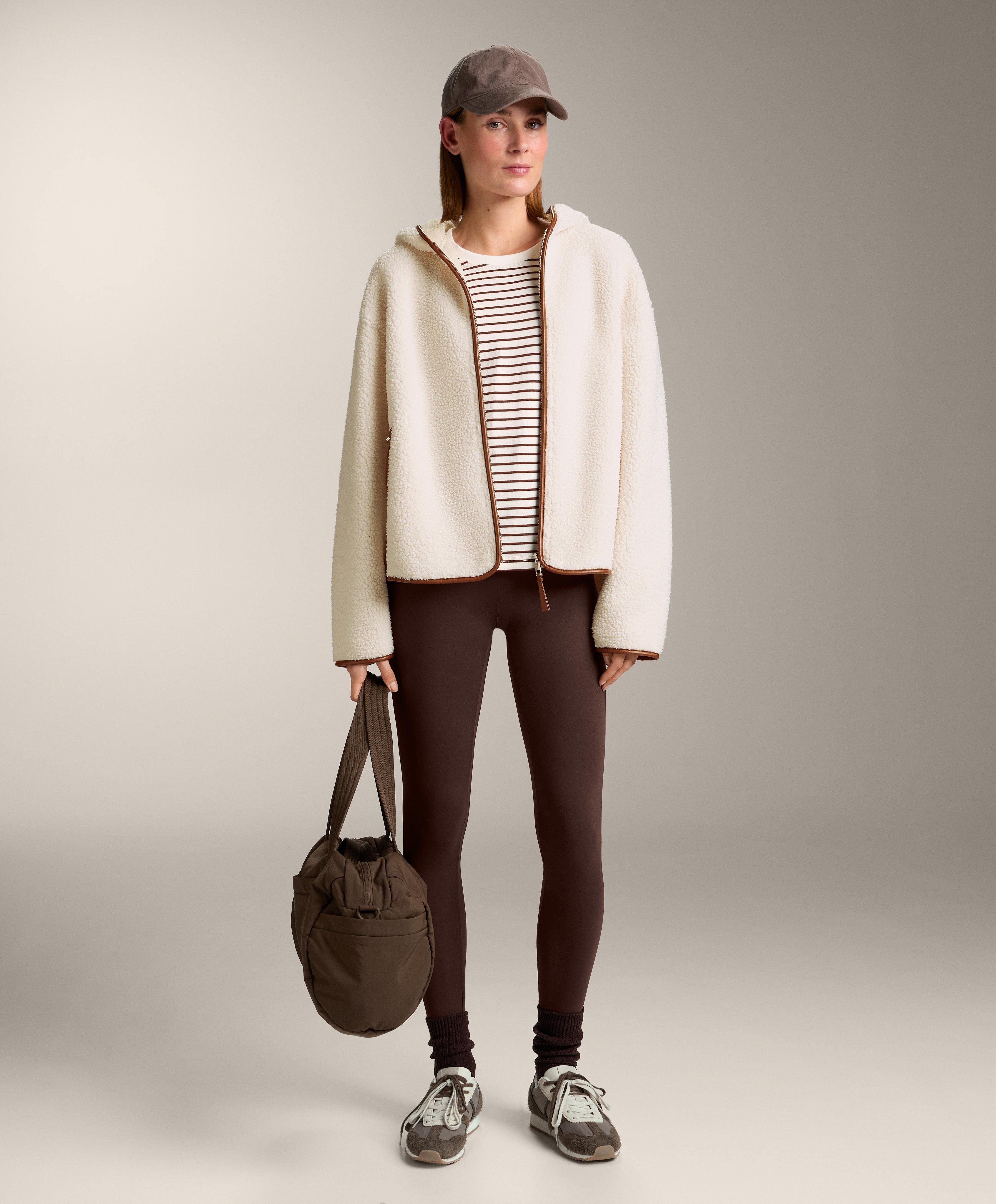 Regular fit long sleeve striped cotton blend T-shirt — BROWN