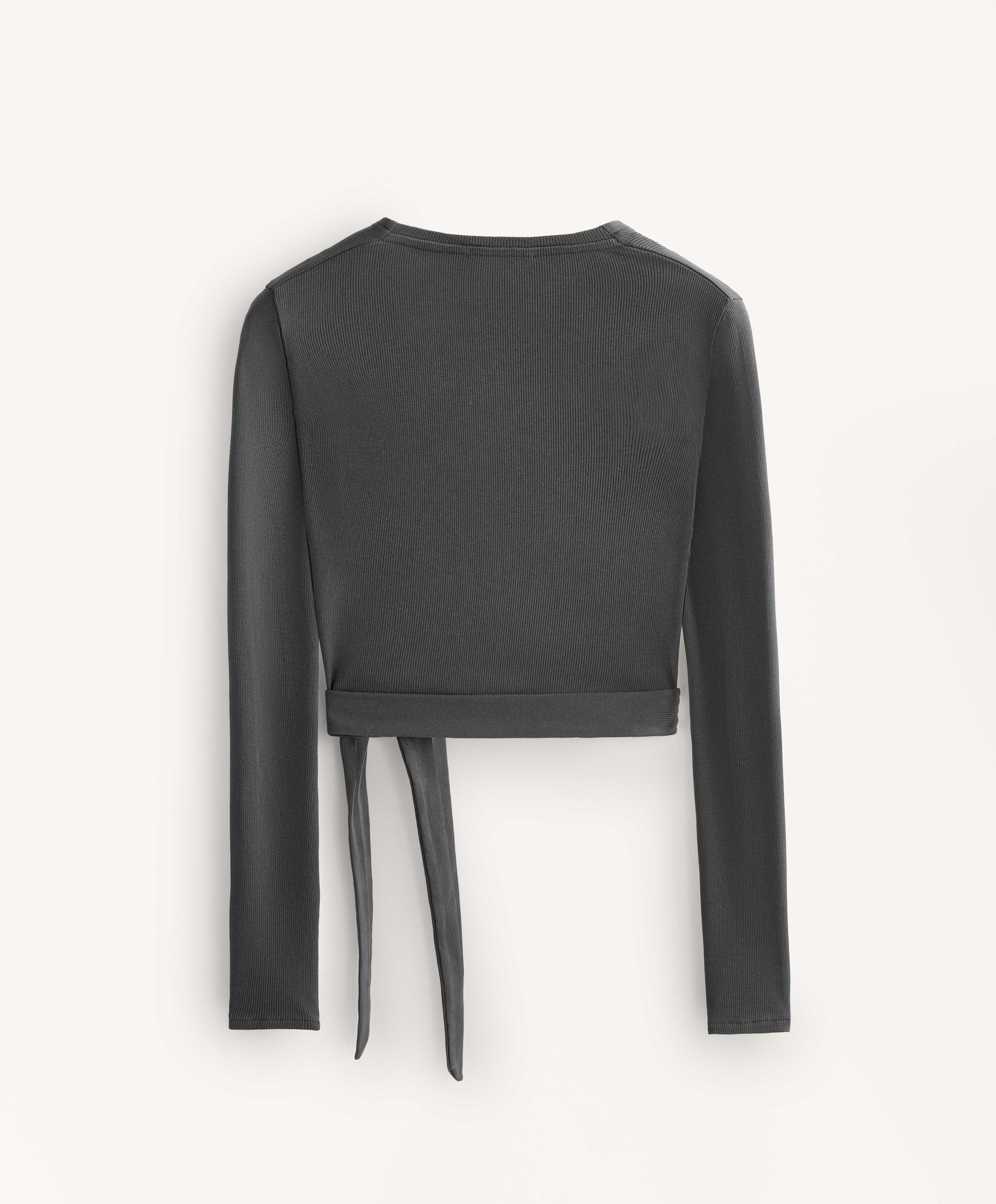 Rib cotton blend wrap T-shirt — ASPHALT