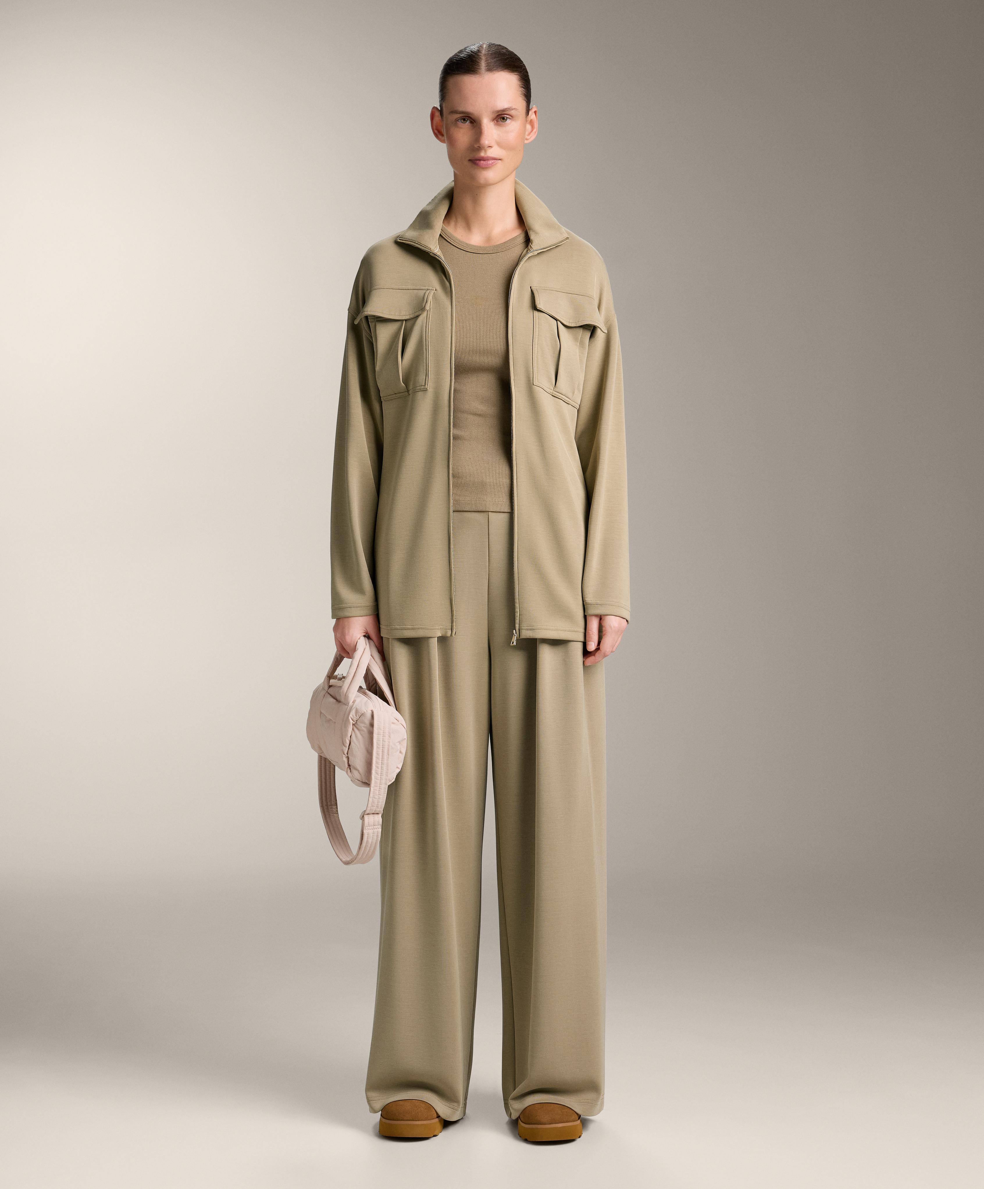 Short-sleeved rib top with cotton and modal — GREEN BEIGE