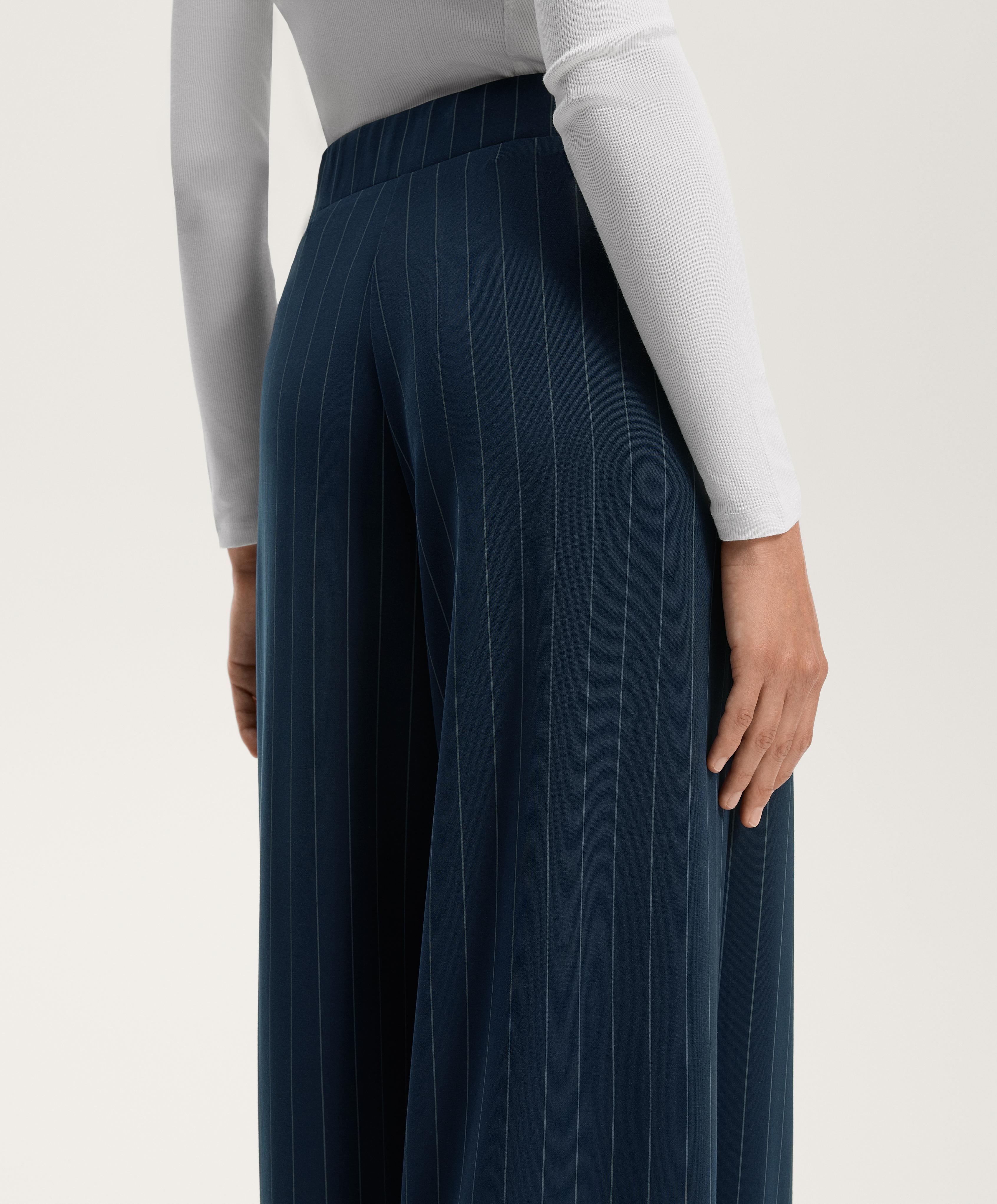 Soft-touch modal wide-leg striped trousers with front pleat detail - Sale