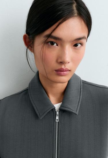 Striped cotton piqué jacket — STEEL GREY 4