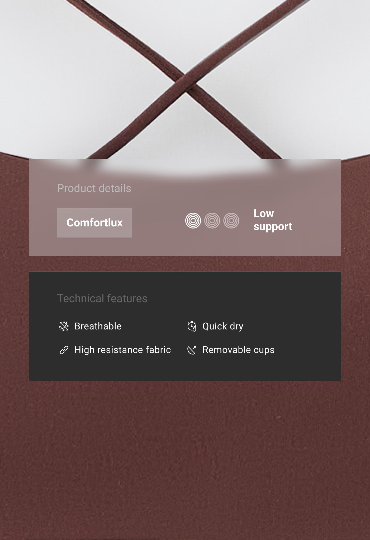 Low-support Comfortlux crossover sports bra — CHOCOLATE