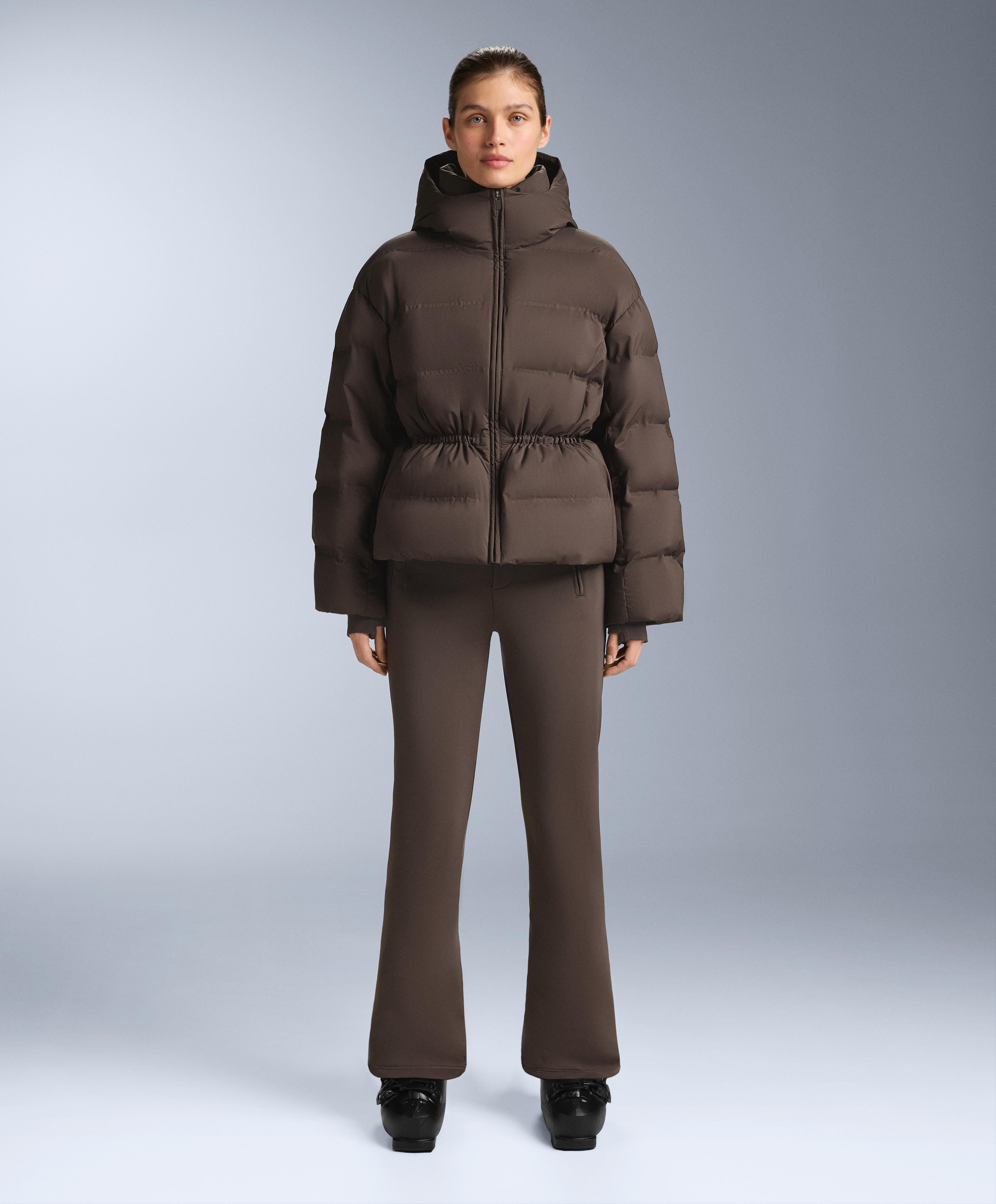 Lightweight padded jacket with 80% down and 20% MINARDI PIUME SKI water-resistant filling — DARK BROWN