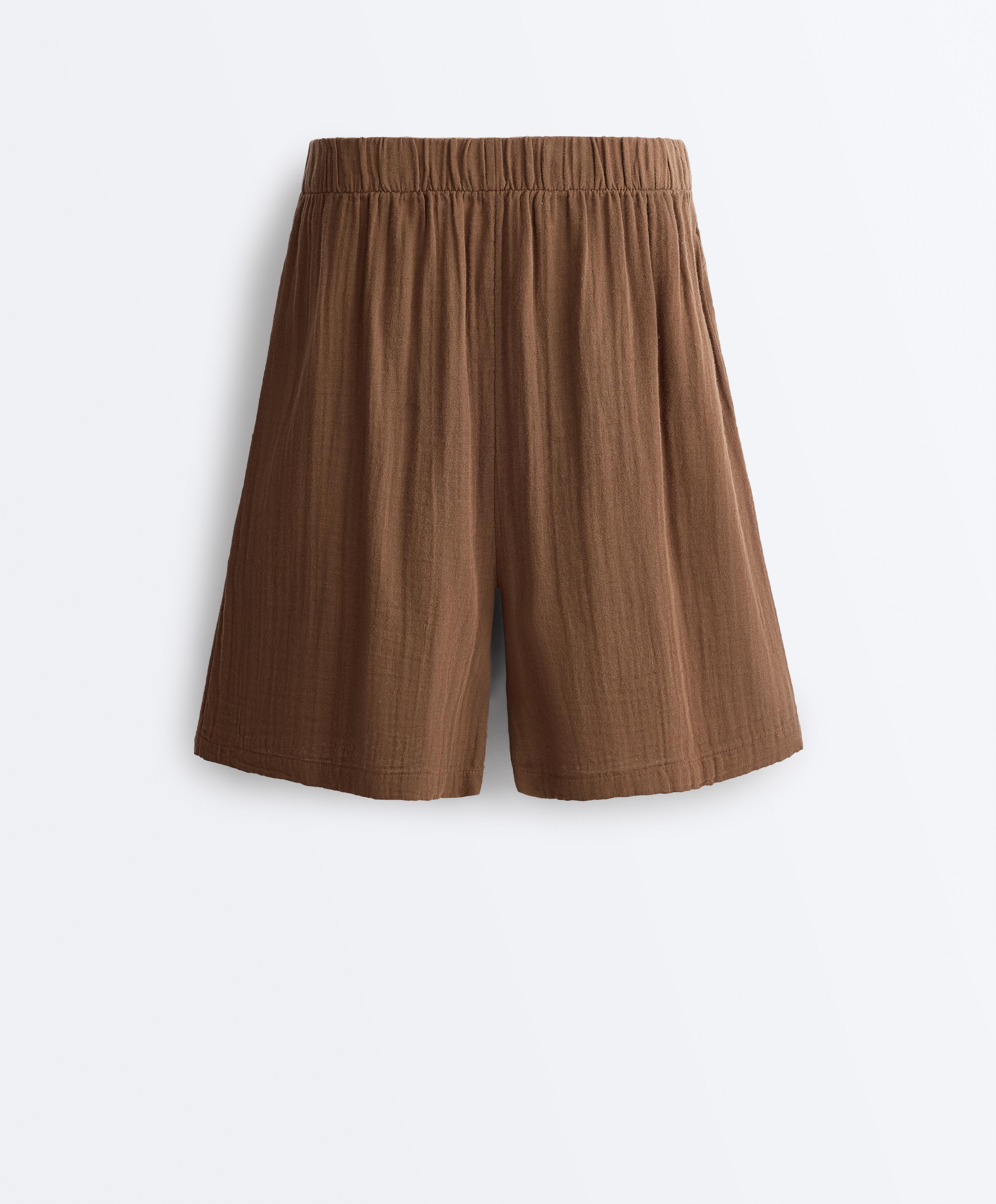 100% cotton gauze bermuda shorts — TAN