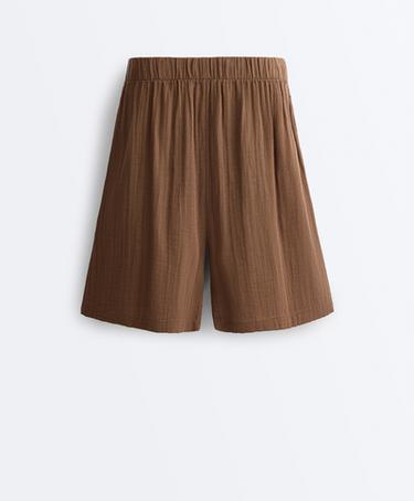 100% cotton gauze bermuda shorts — TAN 10