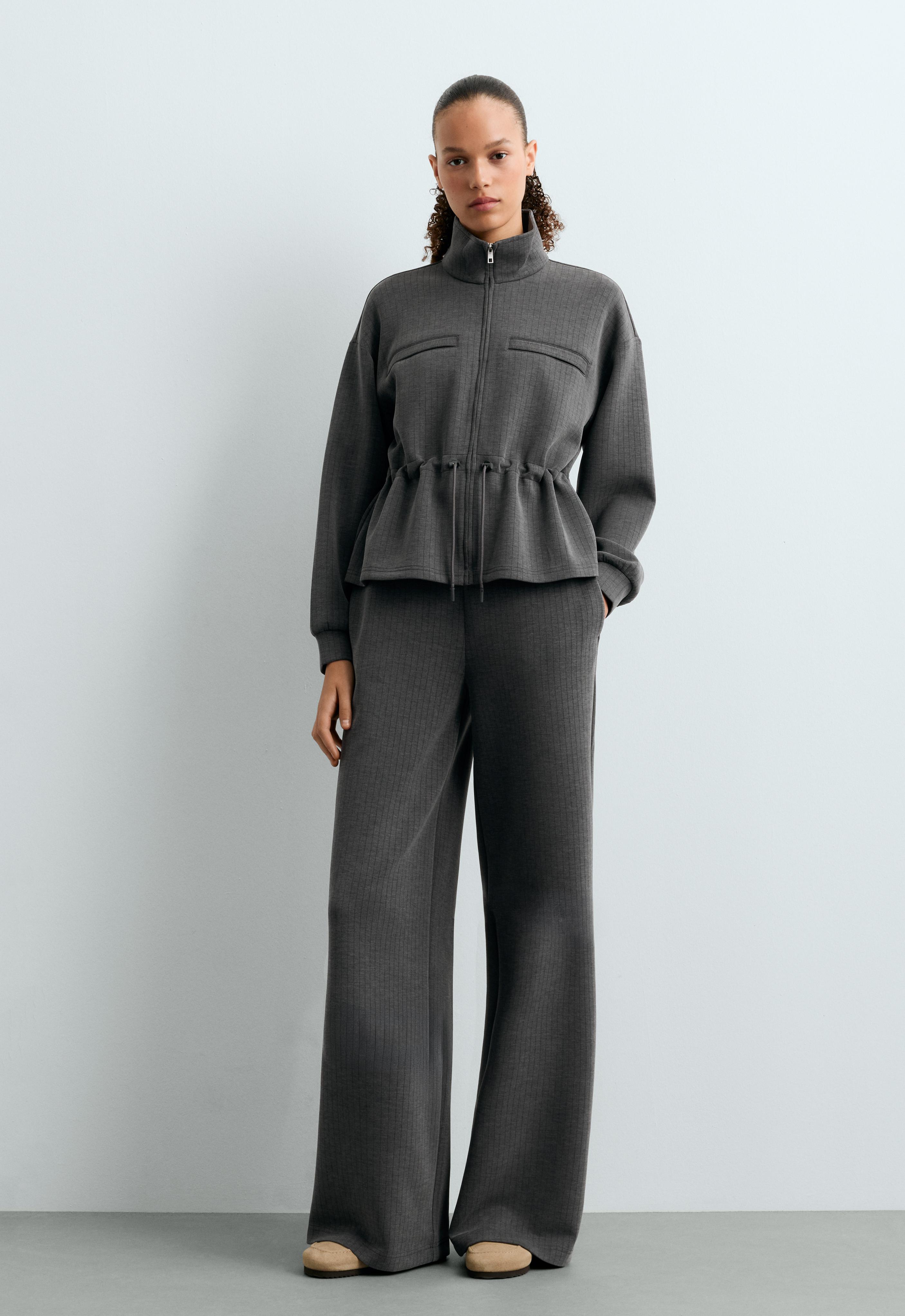 Super high-rise striped modal trousers — ASPHALT GREY