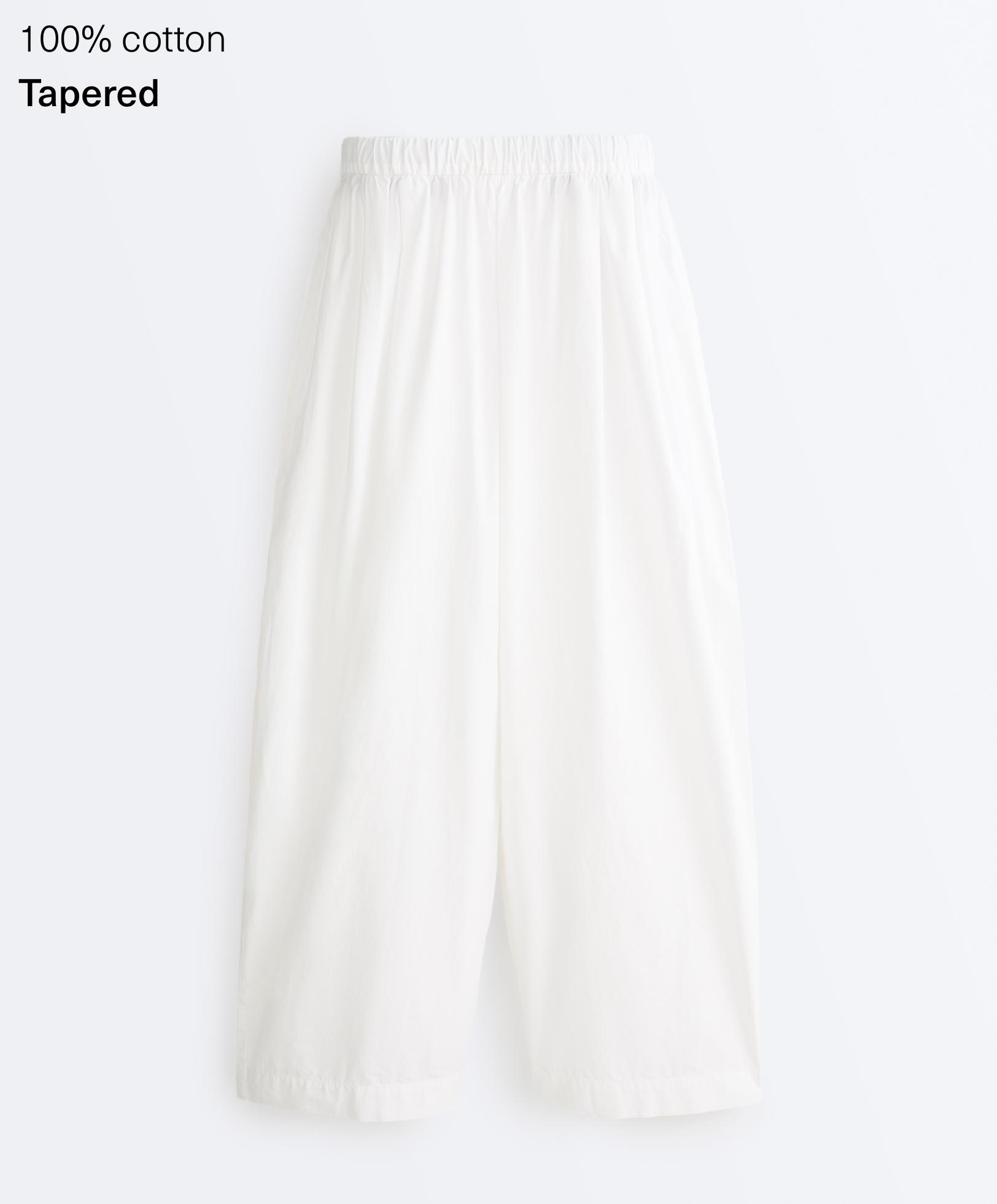 Pleated 100% cotton tapered trousers — WHITE 