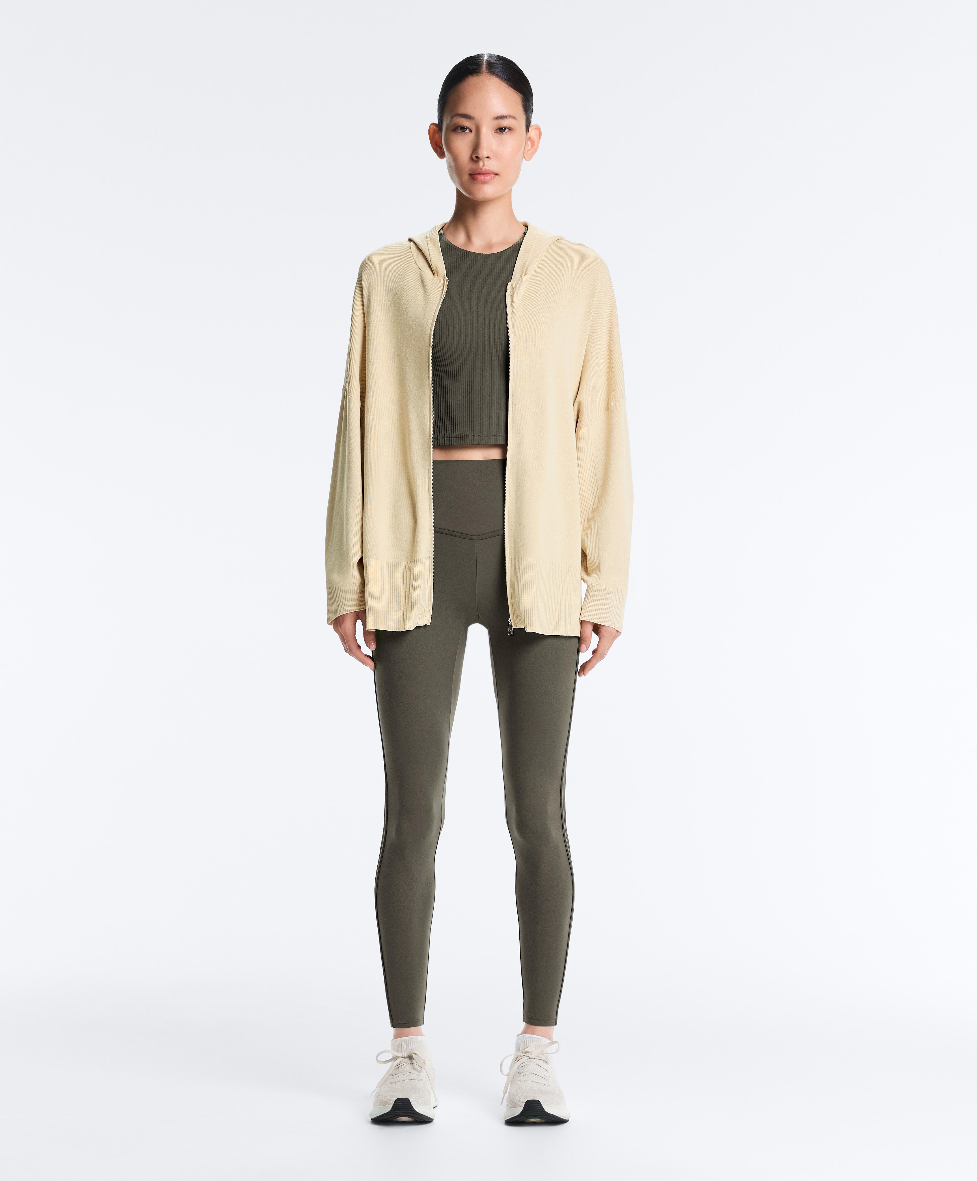 Long knit hooded jacket — BEIGE