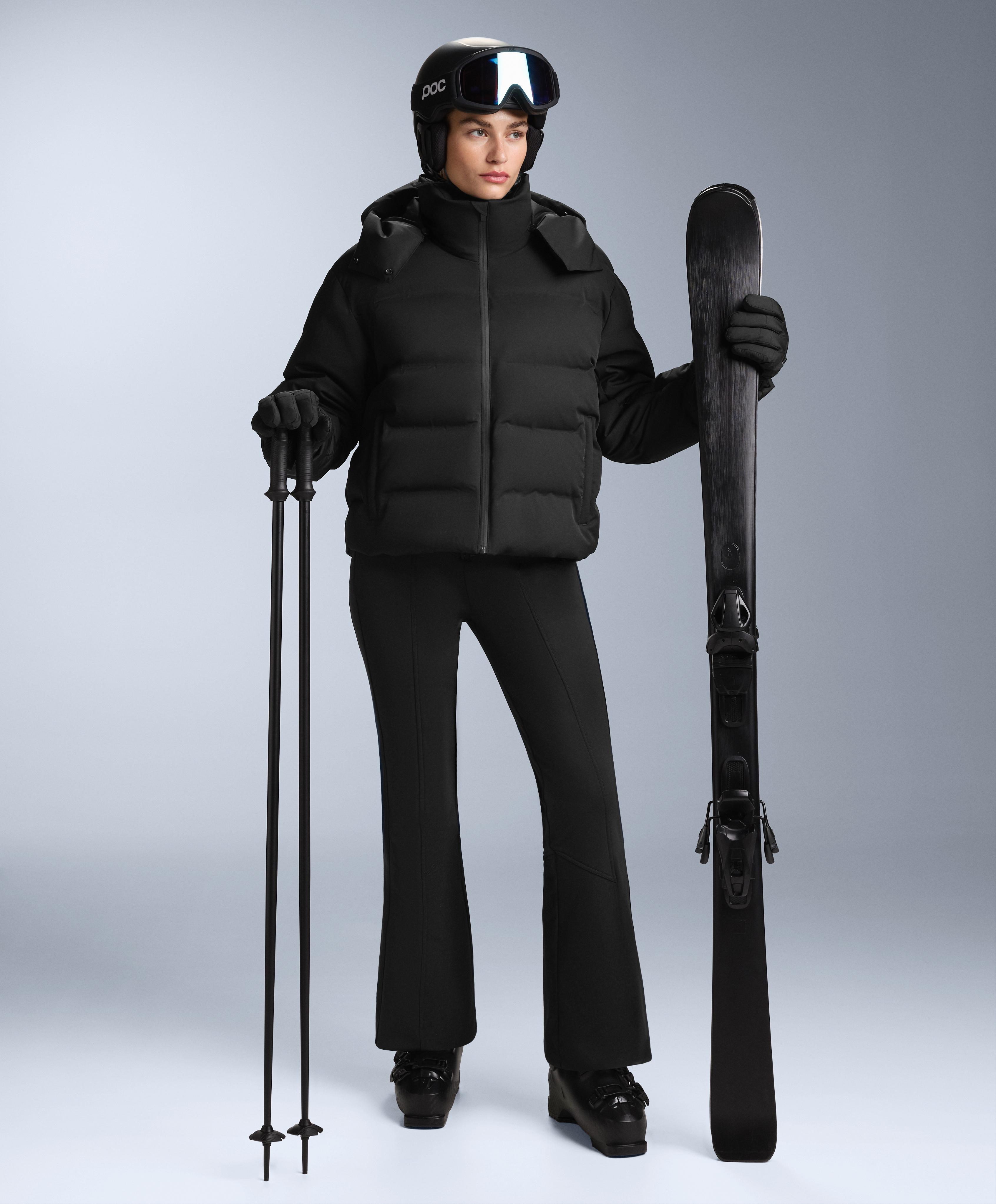 Water-resistant high-rise flare stretch SKI trousers — BLACK