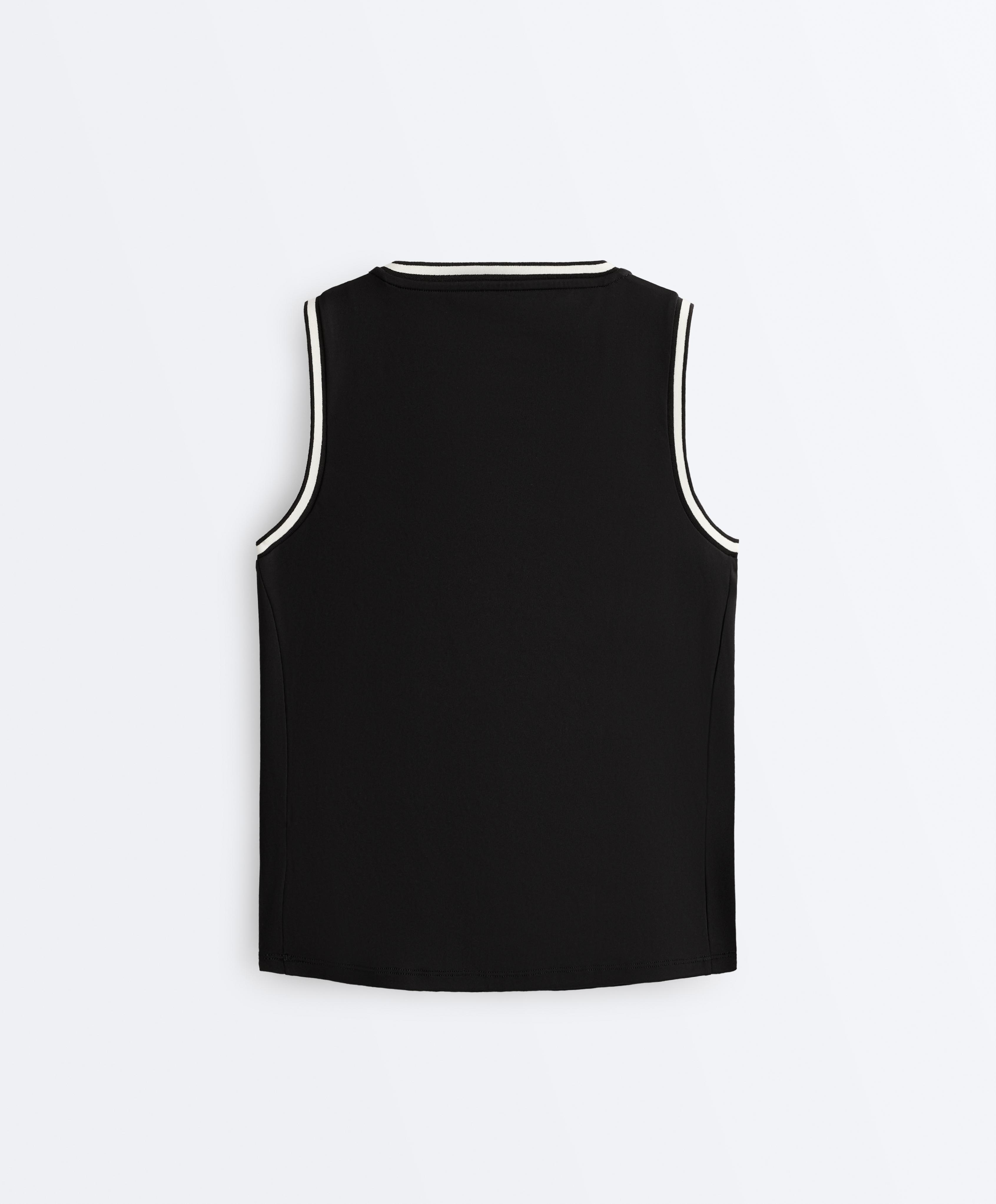 Sleeveless V-neck T-shirt — BLACK