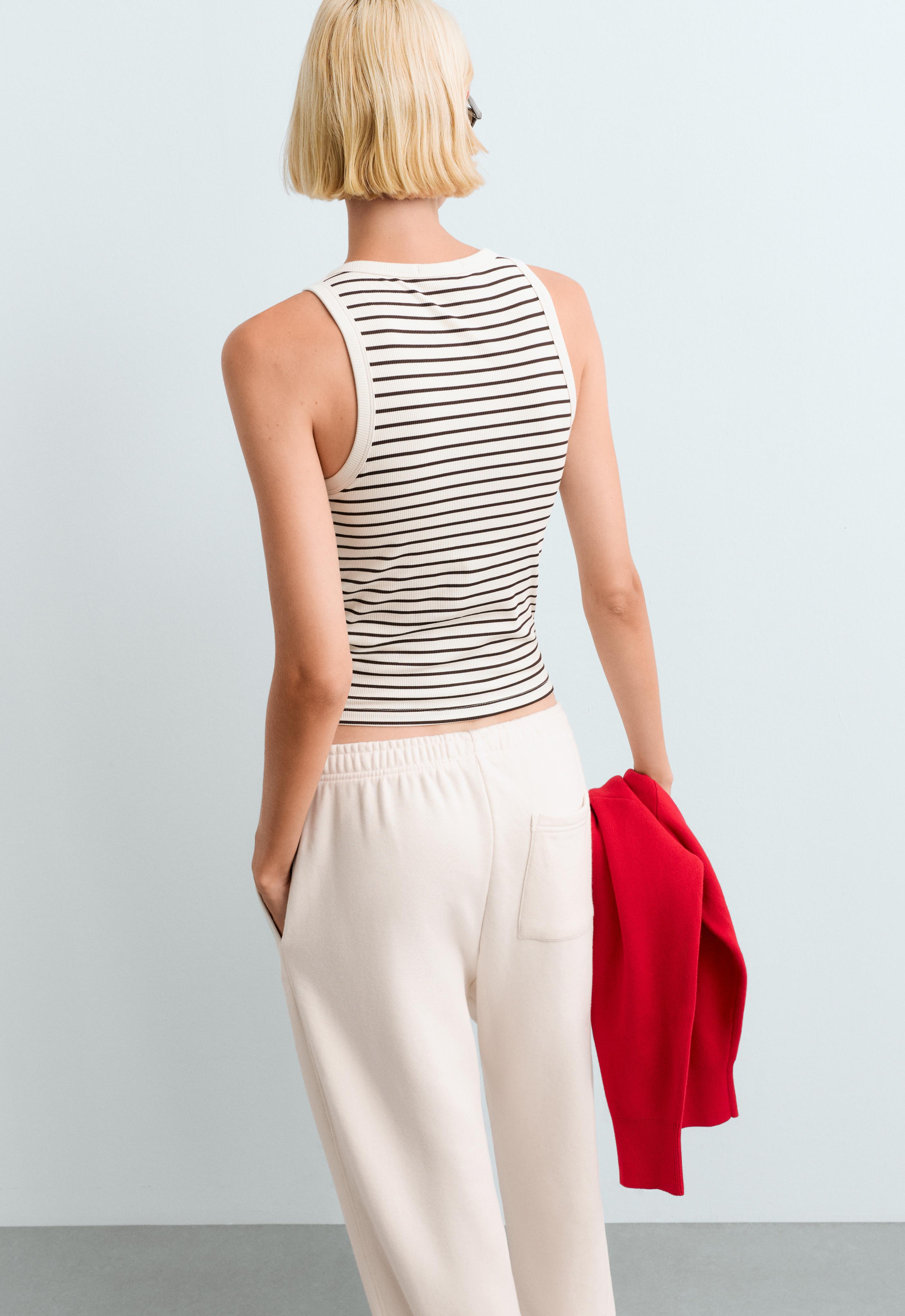 Long modal rib stripe tank top — DARK BROWN