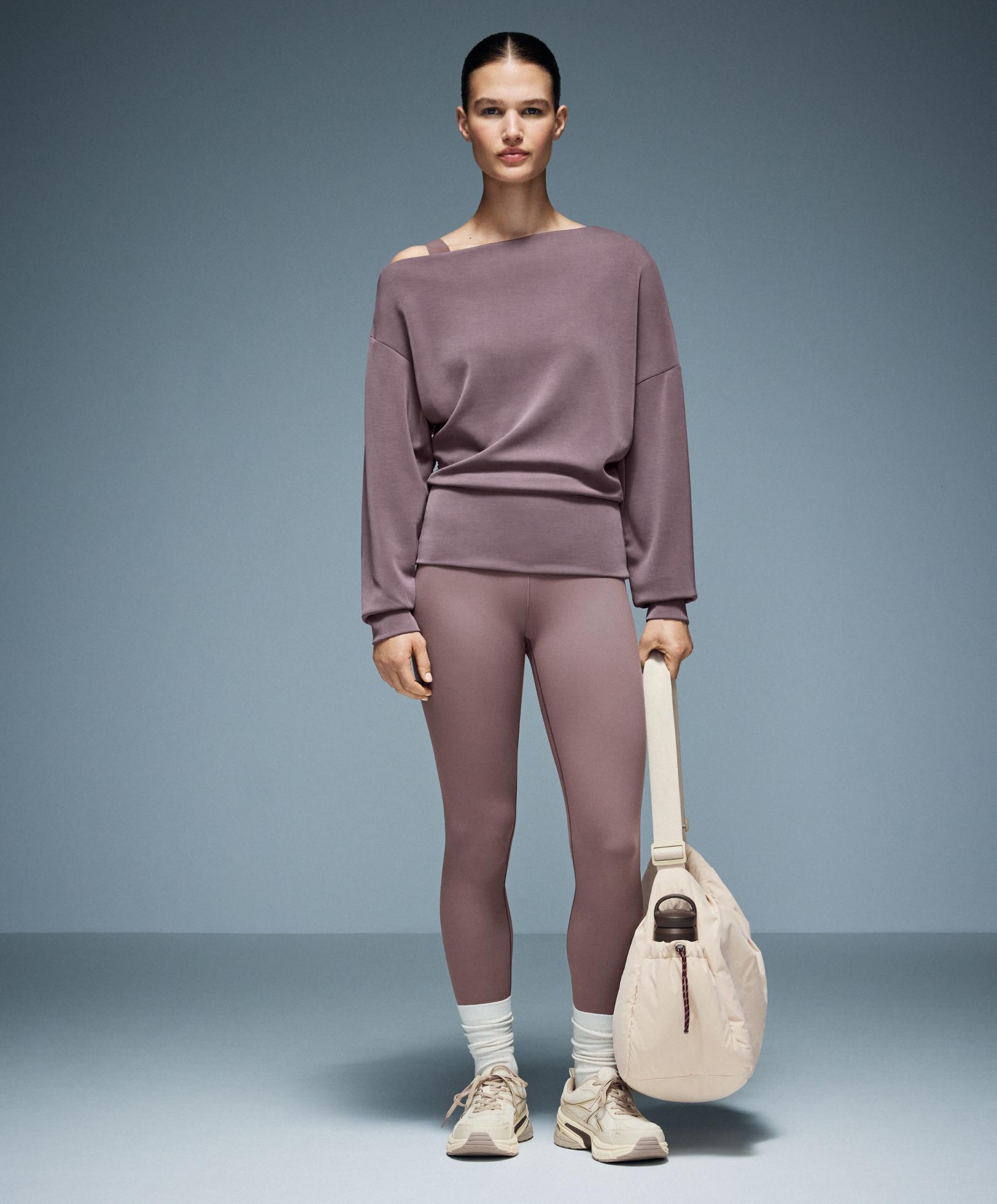 Asymmetric neck sweatshirt with adjustable waist and soft-touch modal — GREY-LILAC