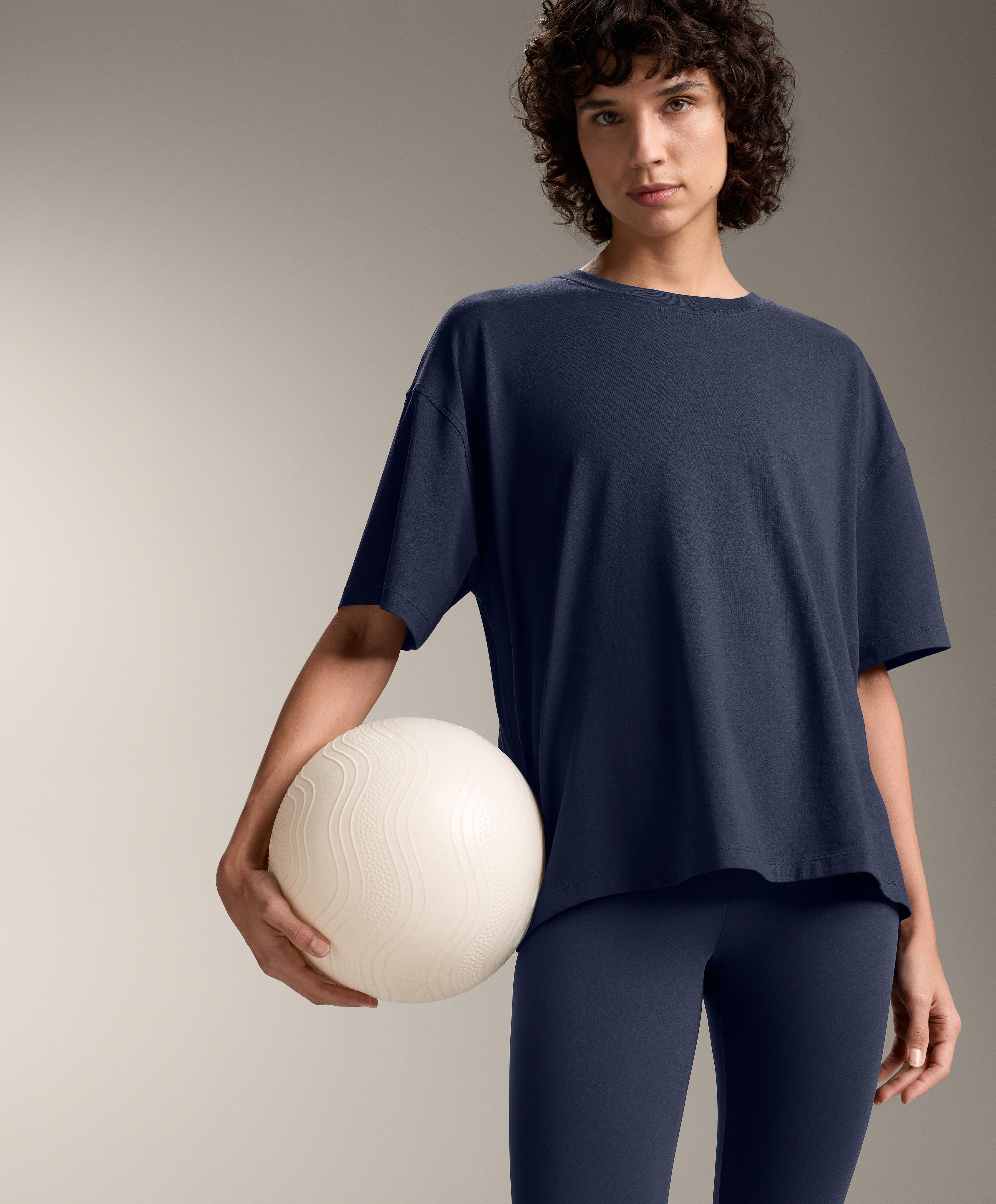 T-shirt boxy à manches courtes en mélange de coton