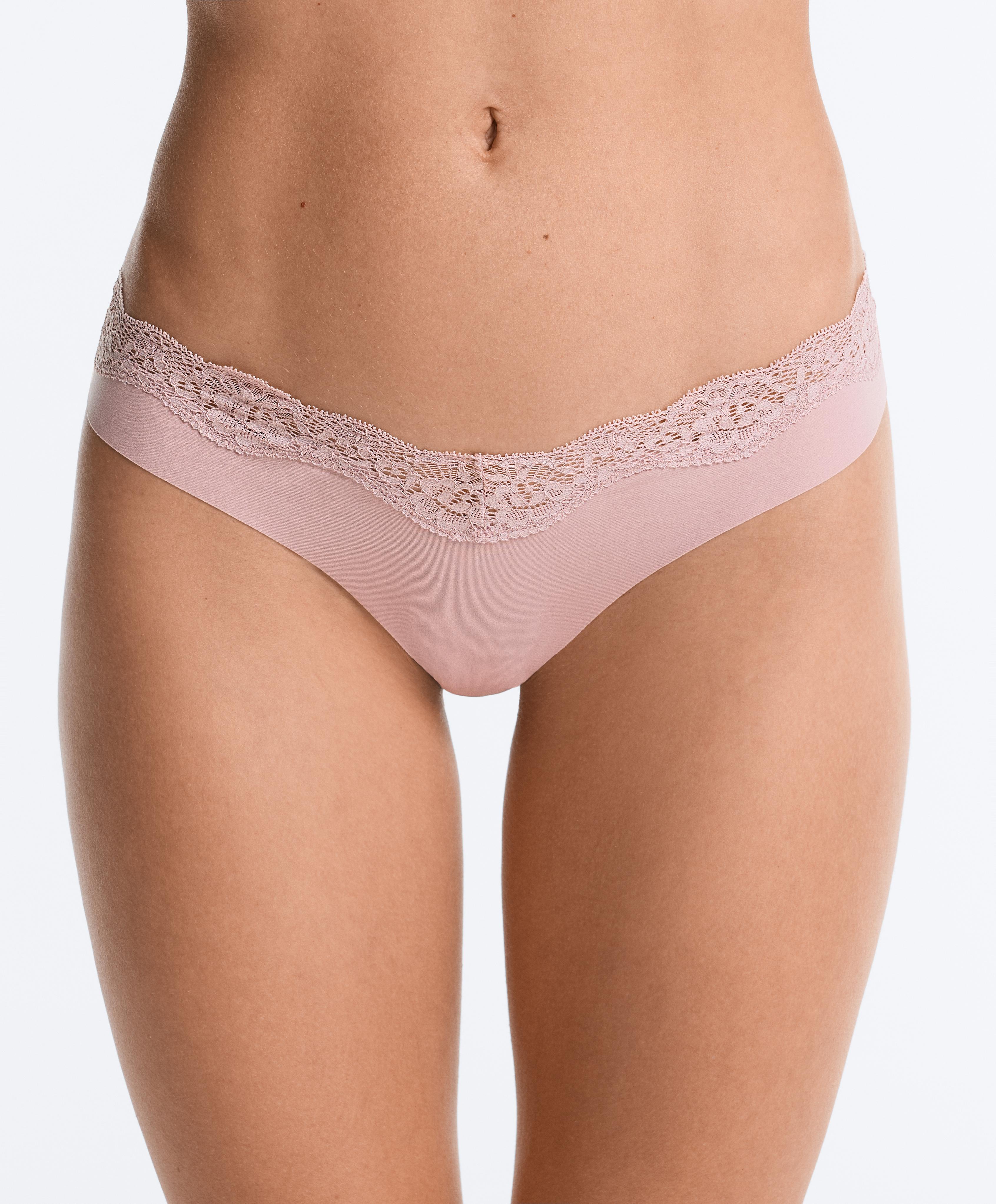 3 laser-cut polyamide blend lace thongs — CHOCOLATE