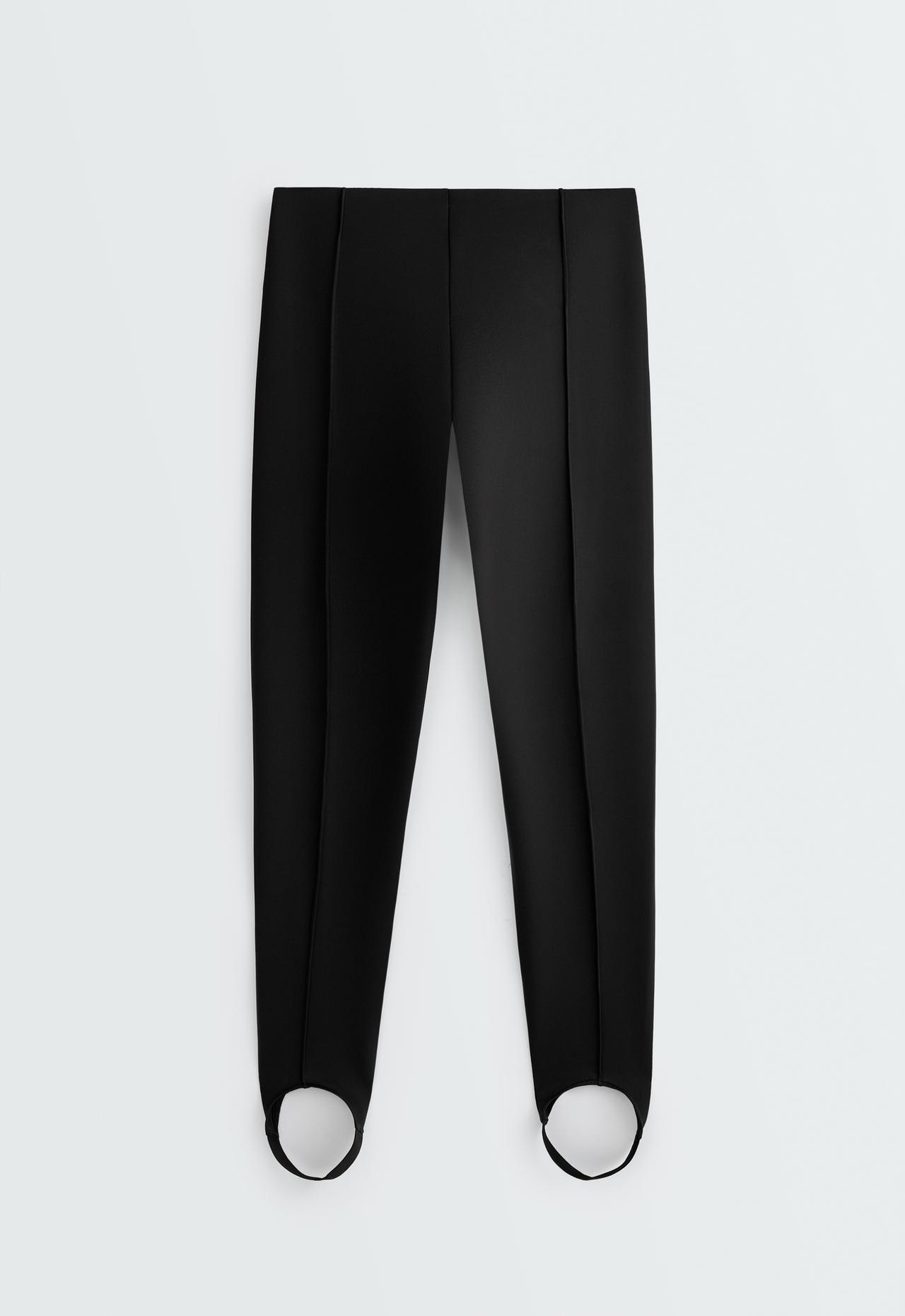 Ankle-length high rise neoprene-effect 65 cm stirrup leggings — BLACK