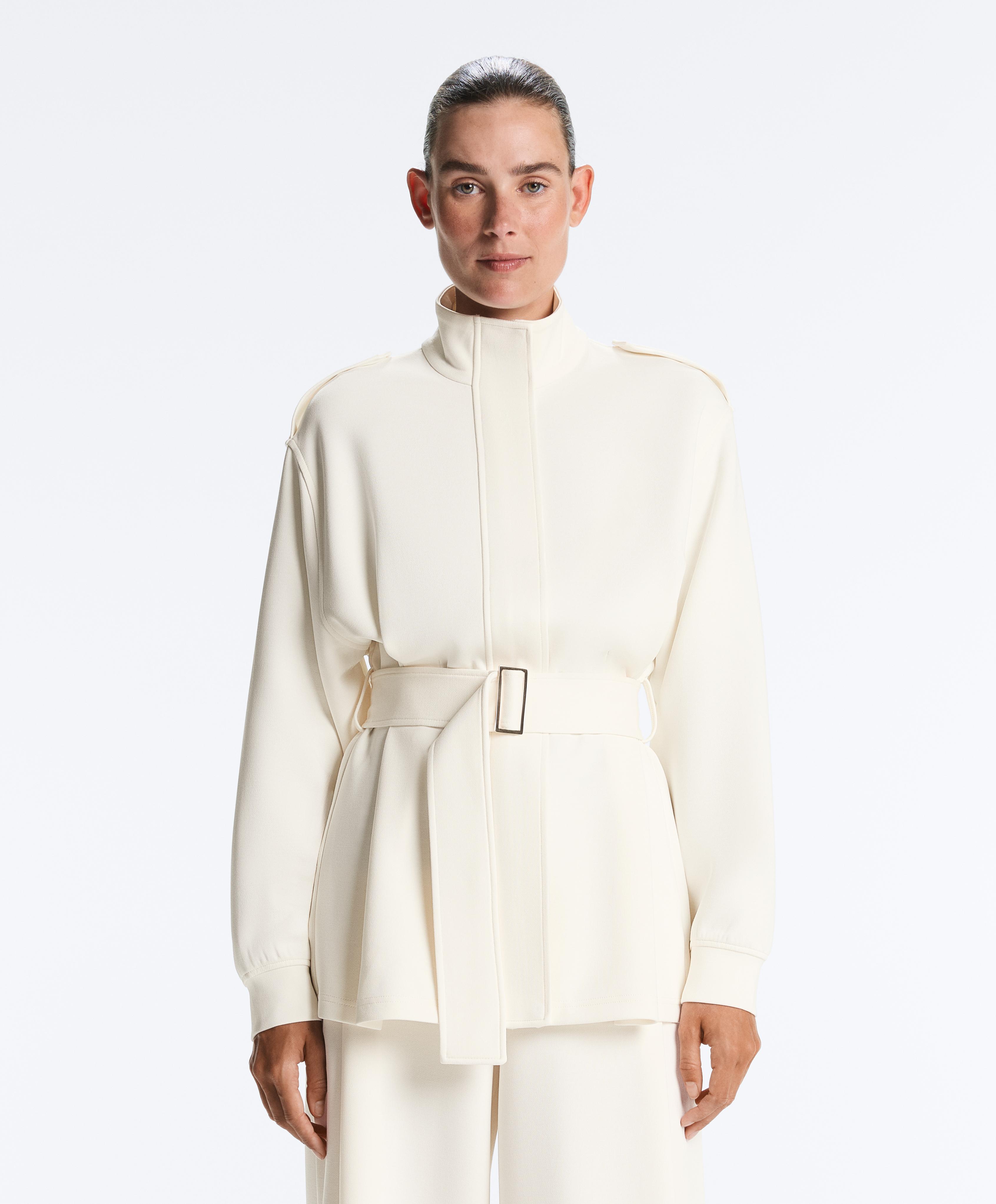 Long Utility jacket with twill belt — PALE ECRU