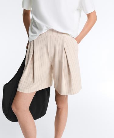 Wide striped pleated bermuda shorts — SANDY           4