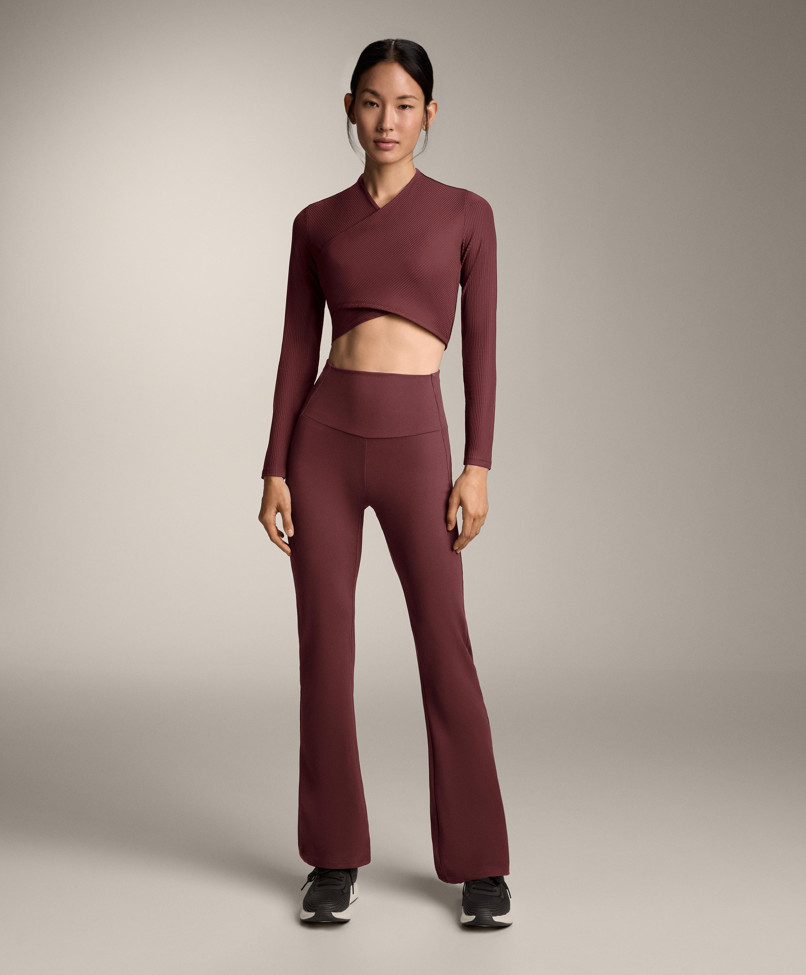 High-rise Comfortlux rib flare trousers — MAROON