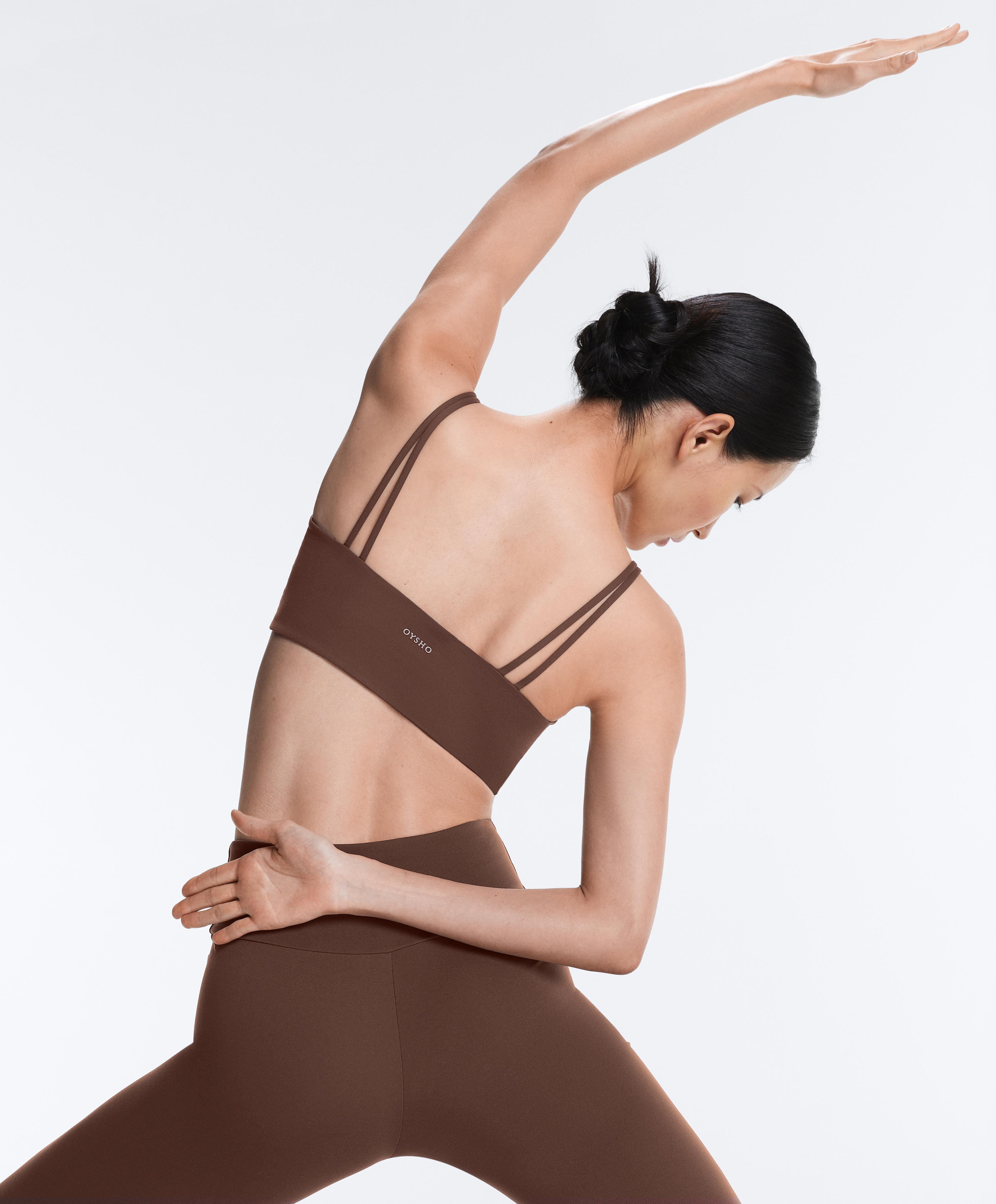 Pleated medium-support Comfortlux sports bra — MID-BROWN
