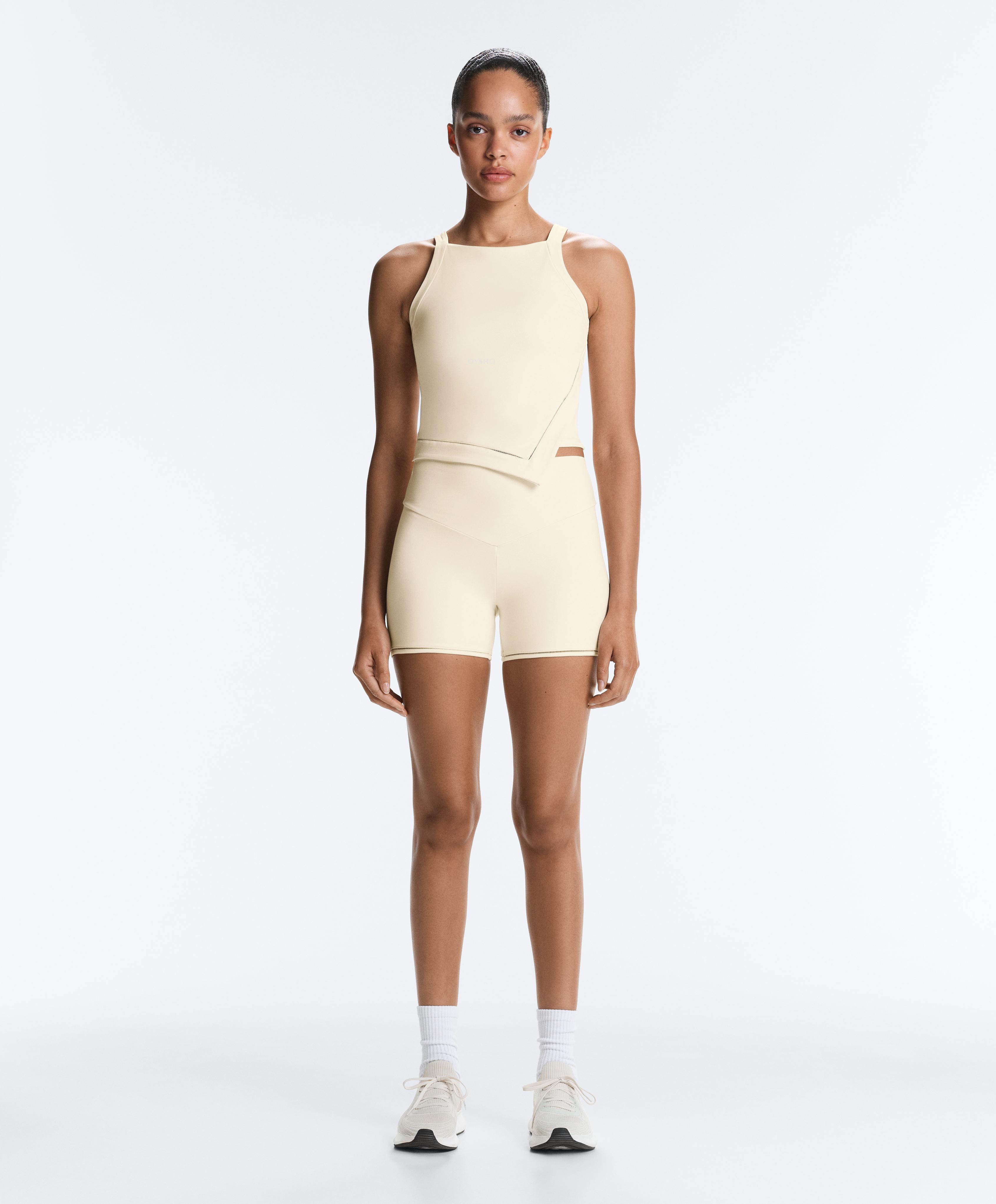 Comfortlux halterneck tank top with hemstitch — ECRU