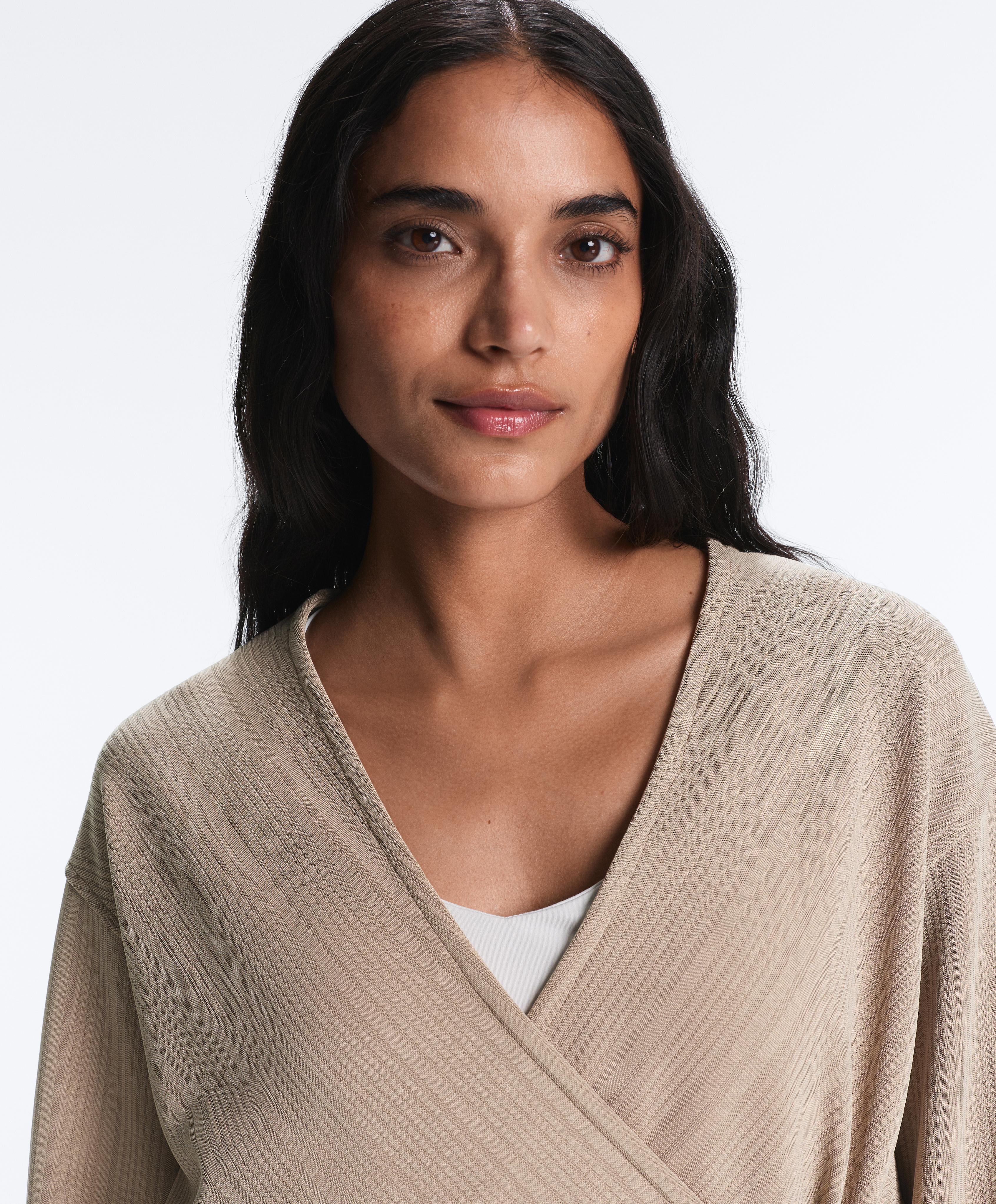 Long asymmetric stripe jacket with modal — DARK TAUPE