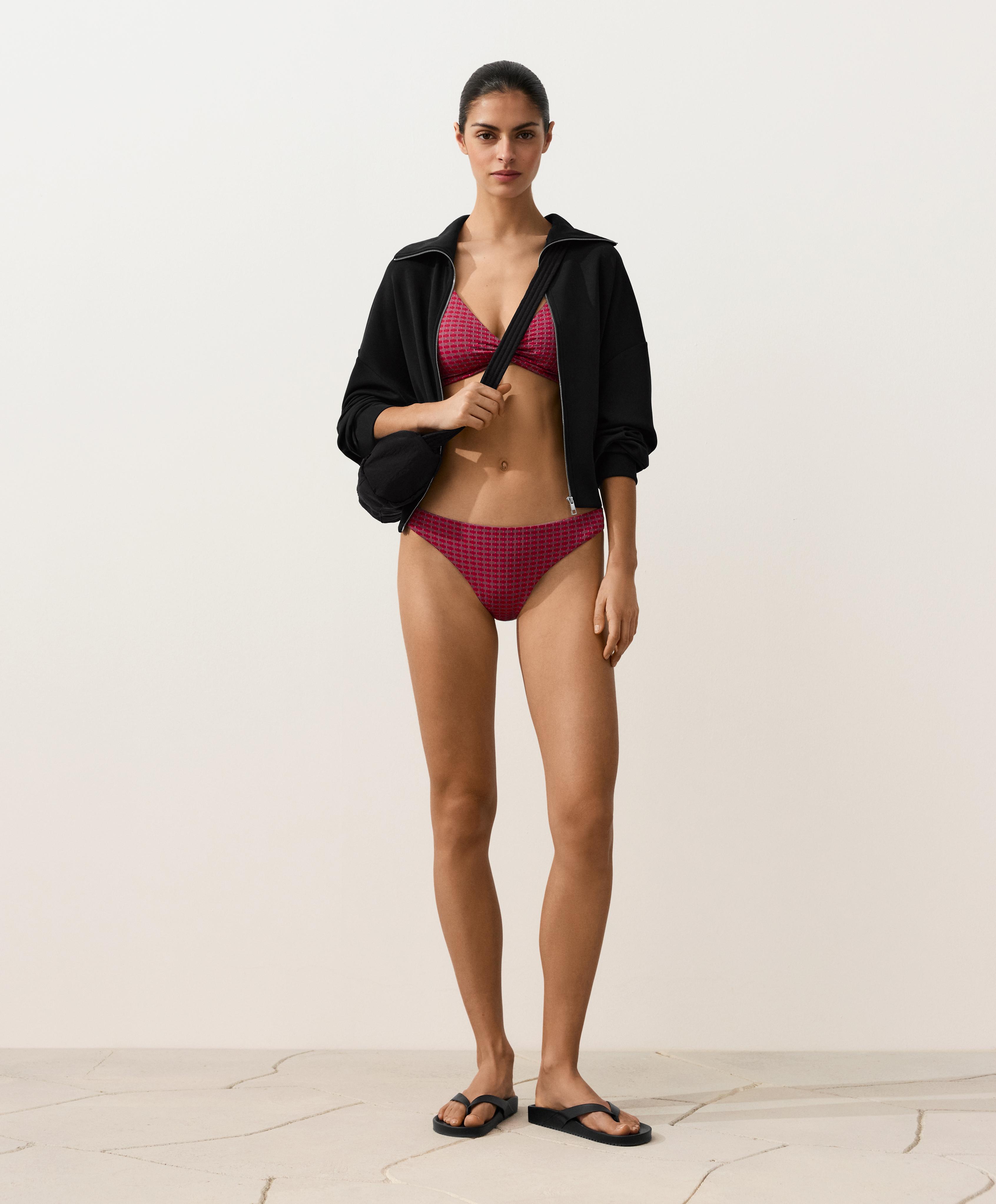 Geometric jacquard halter bikini top — FUCHSIA