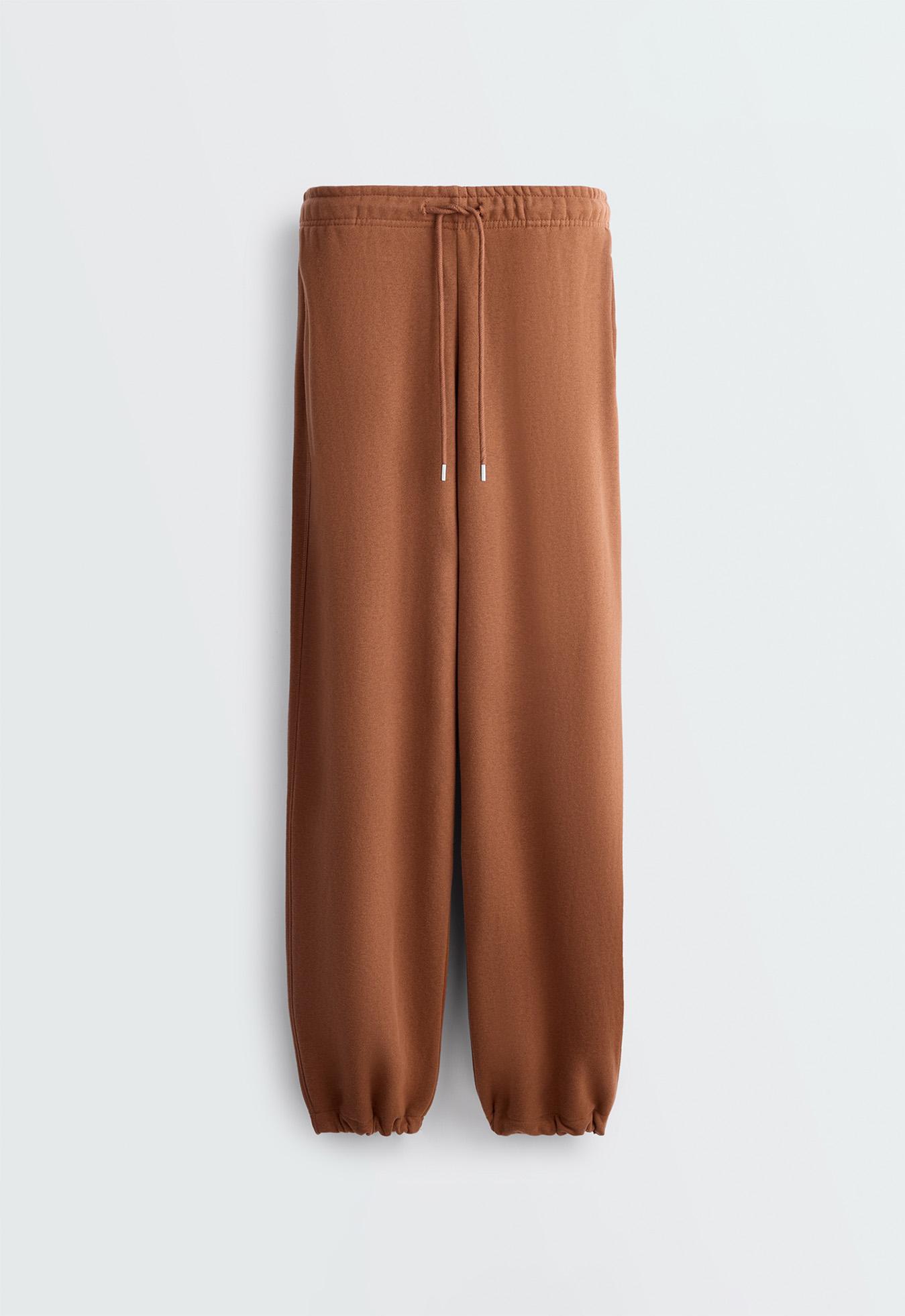 Cotton blend fleece straight-leg trousers — DARK CAMEL