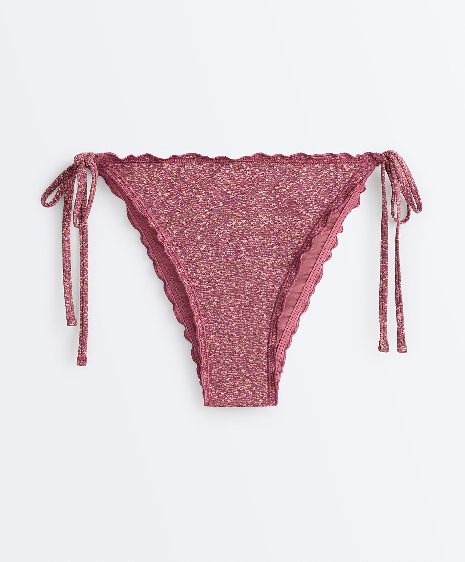 Metallic thread medium-coverage tie bikini briefs — DARK PINK