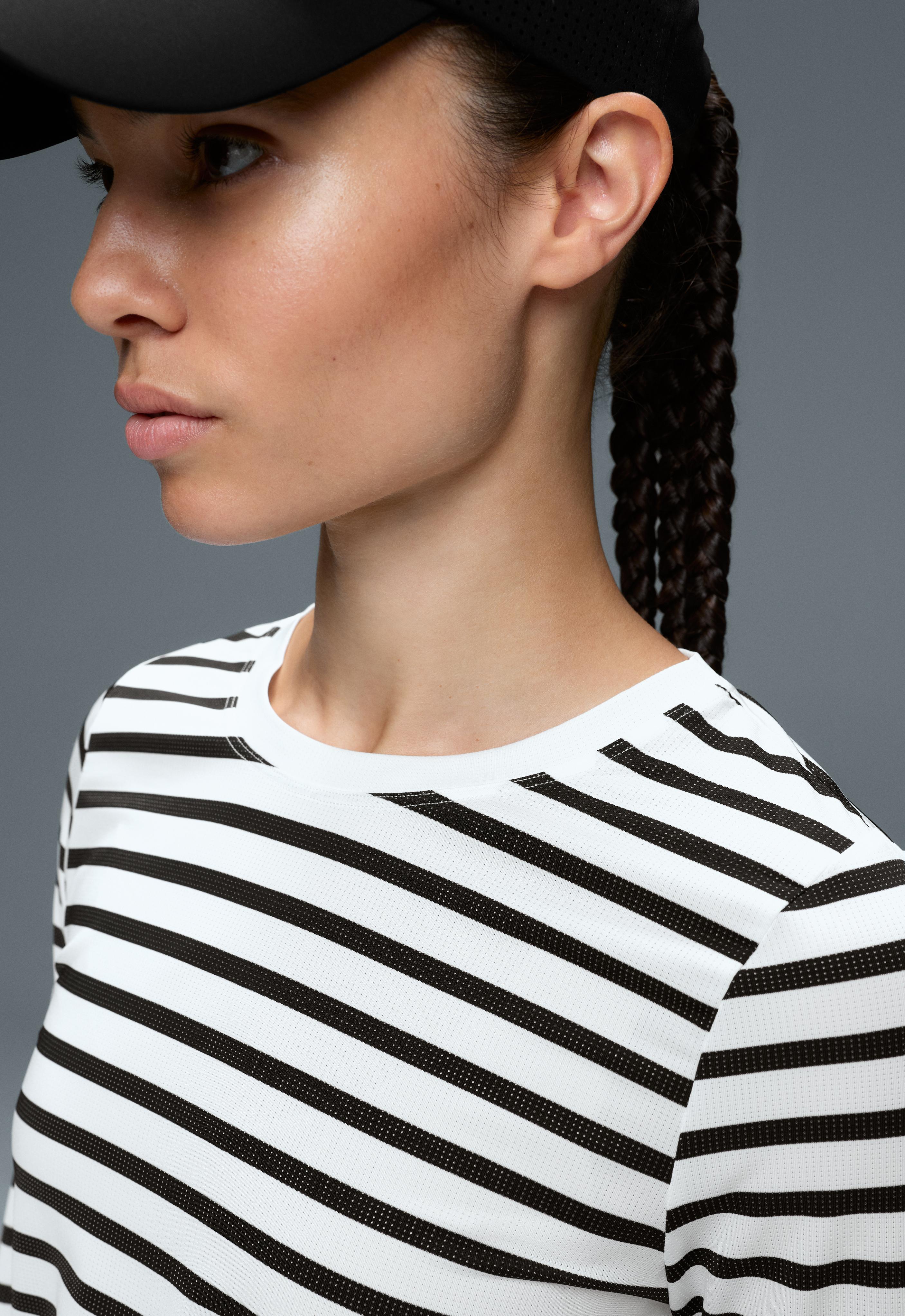 Striped long-sleeve technical T-shirt — BLACK