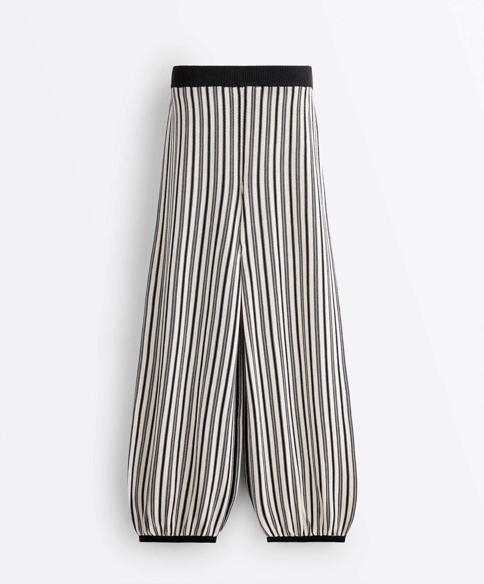 Striped knit bloomer trousers — BLACK