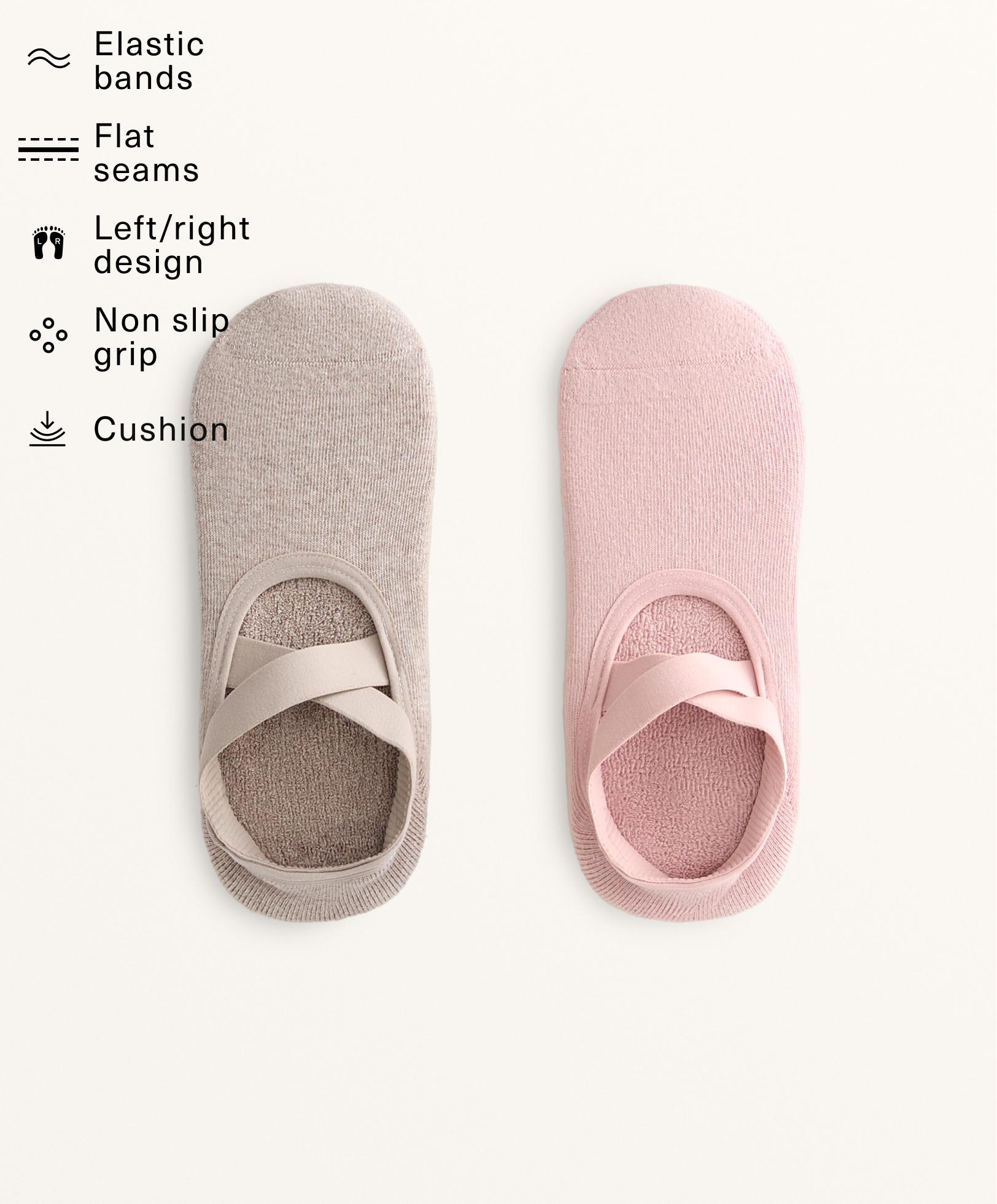 Pack de 2 pares de meias acolchoadas para Yoga e Pilates em mistura de algodão com tiras cruzadas