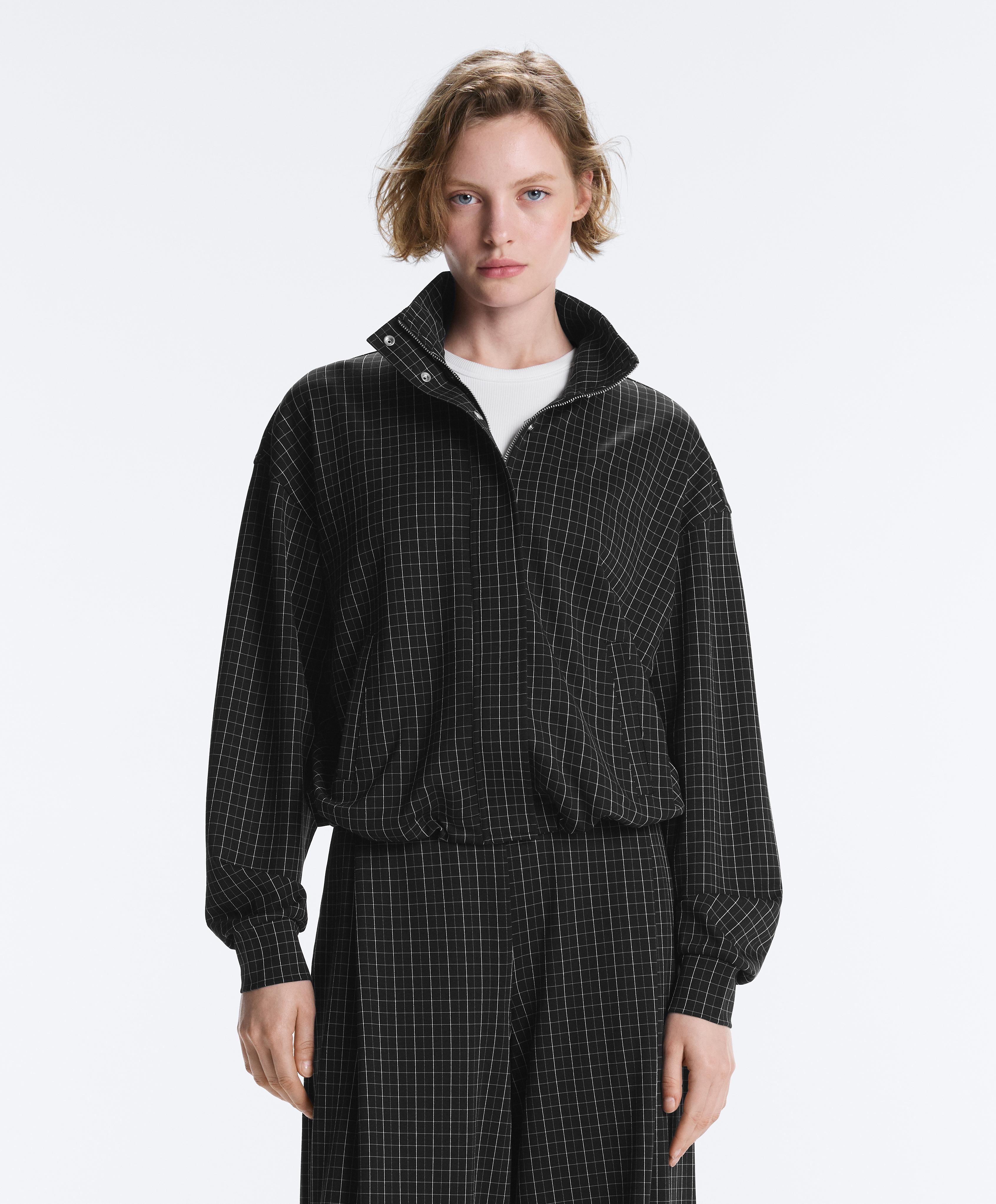 Check piqué jacket with high collar