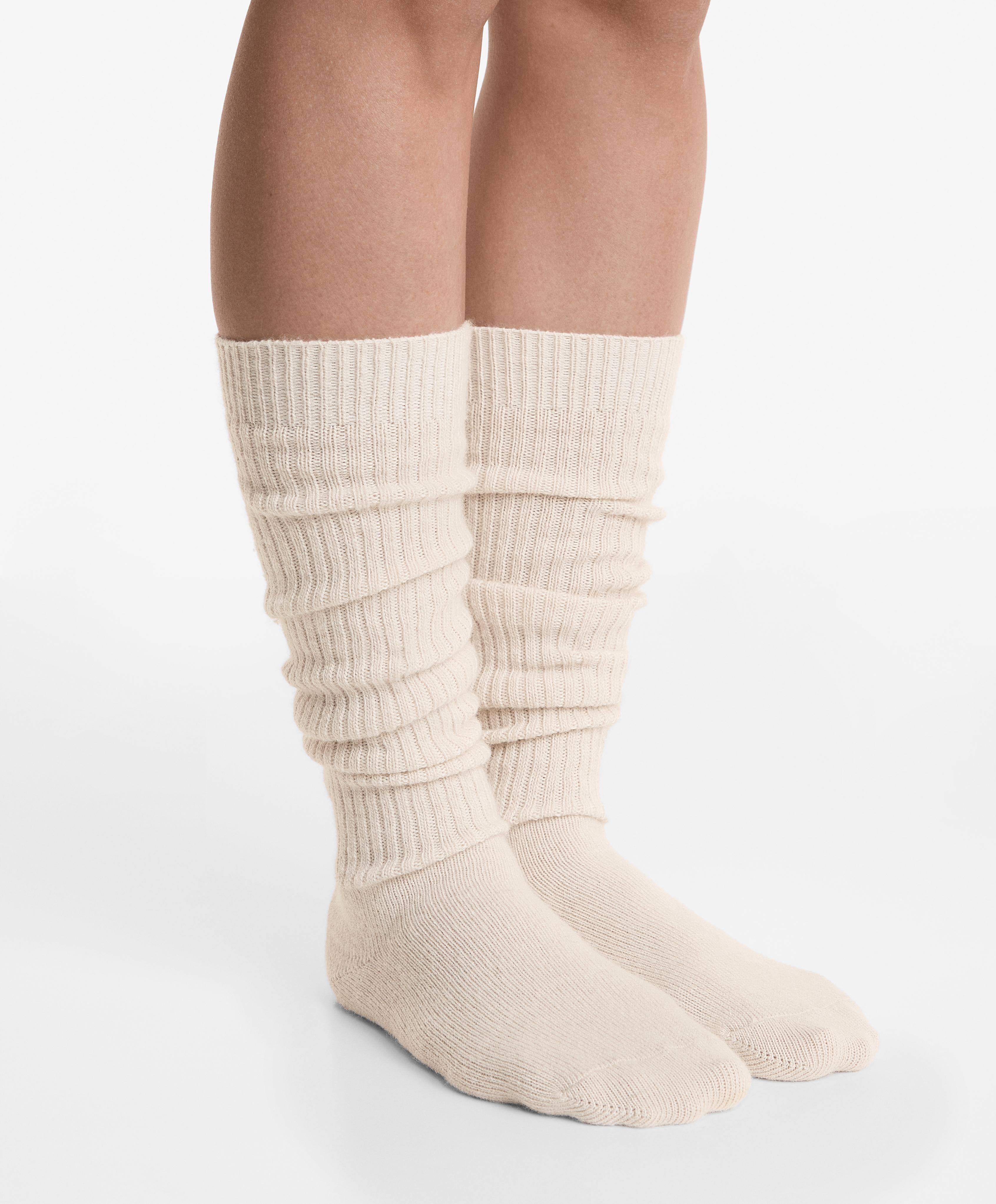 18% cashmere 13% wool long socks — STONE