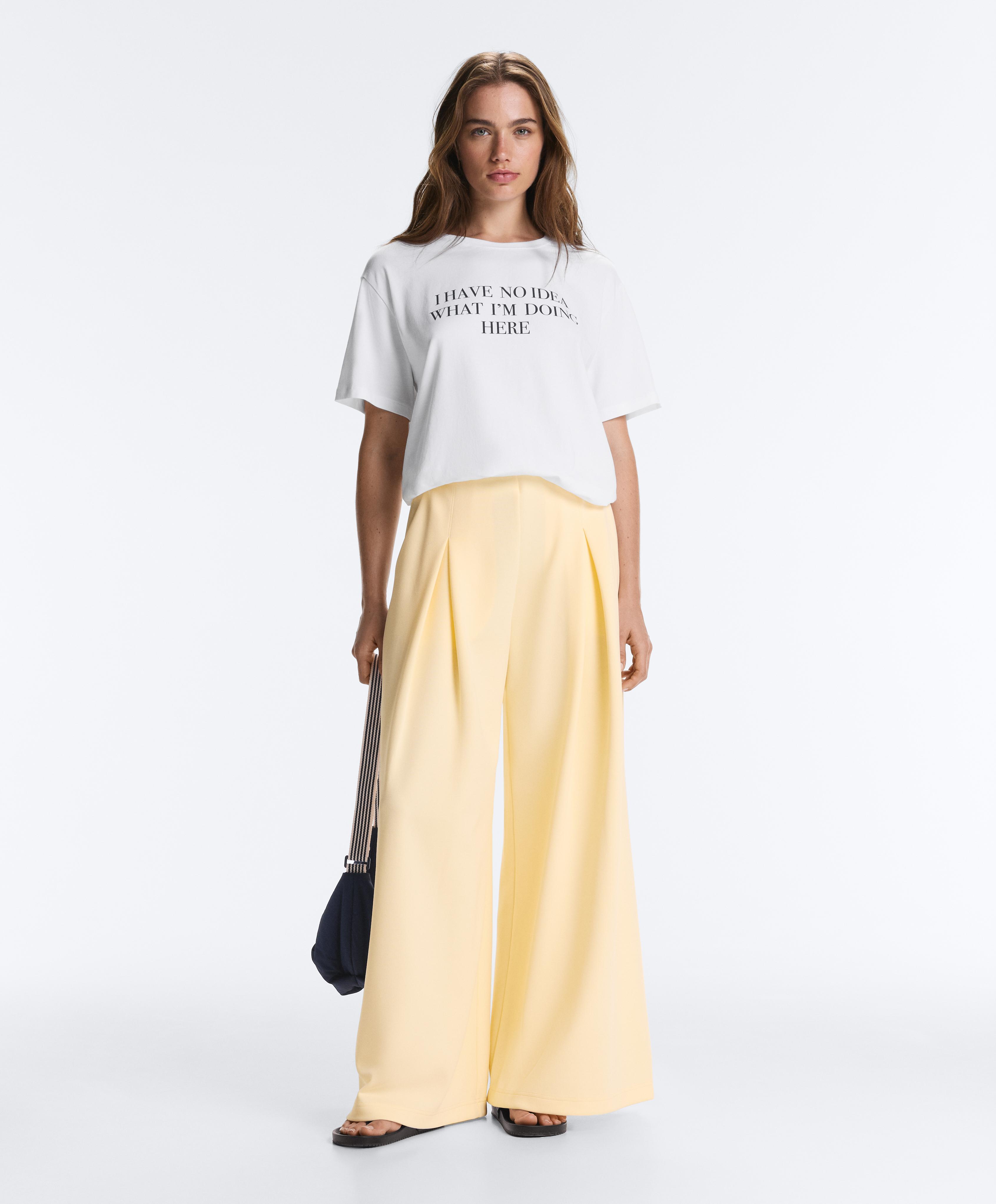 Wide-leg pique trousers with cotton — PALE YELLOW