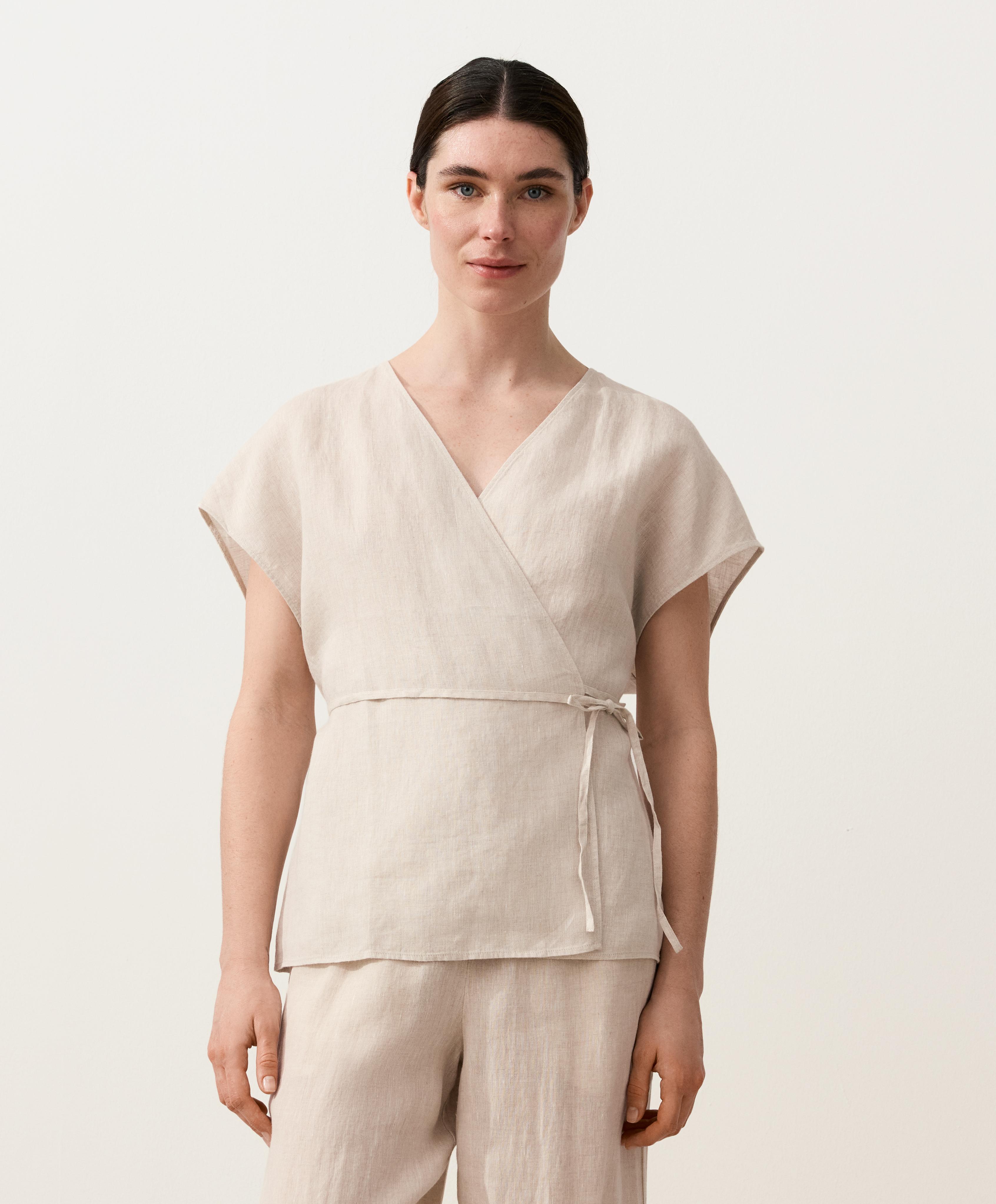 100% linen wrap tie shirt