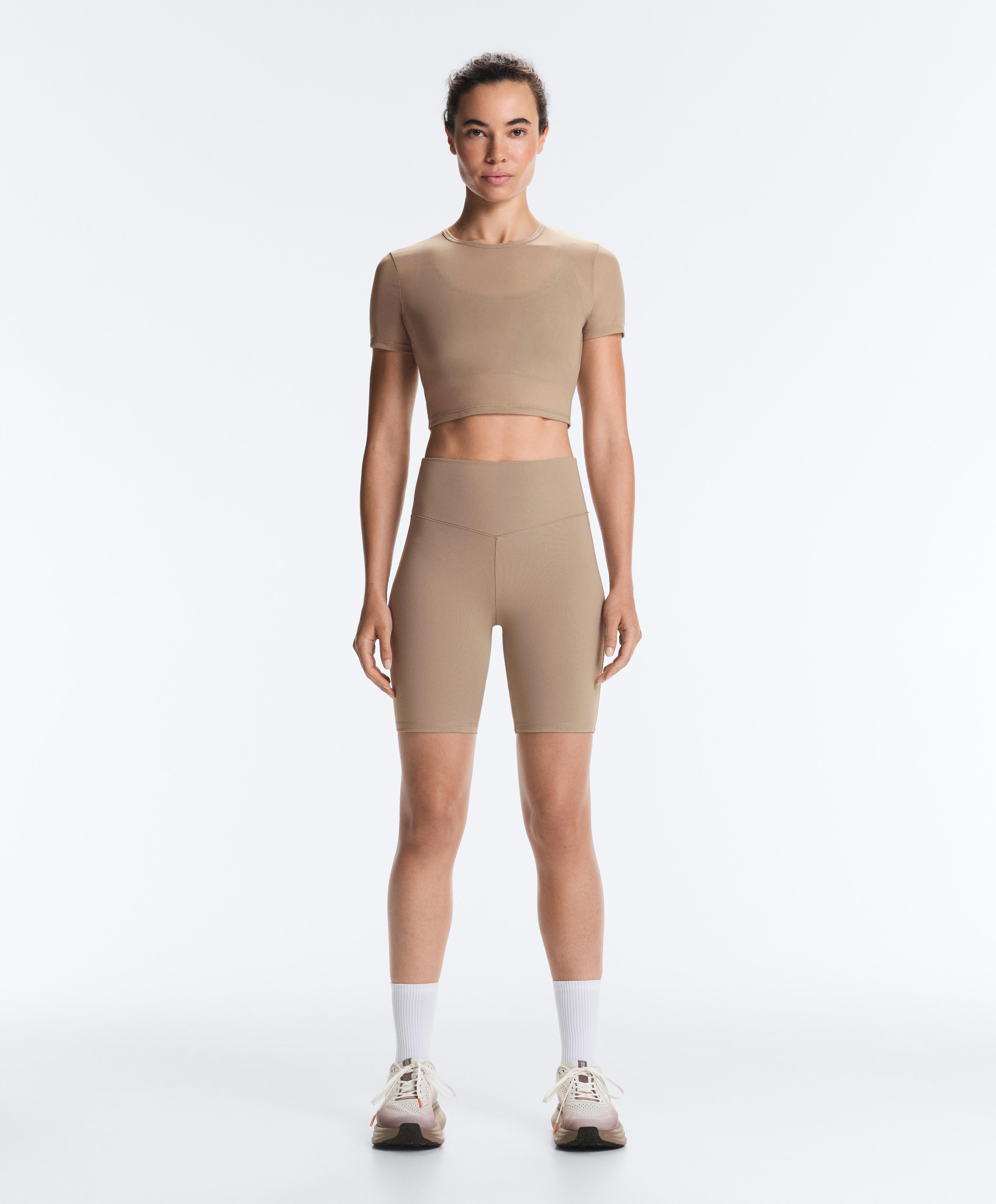 Evermove short-sleeved overlay tank top — PINK-BEIGE